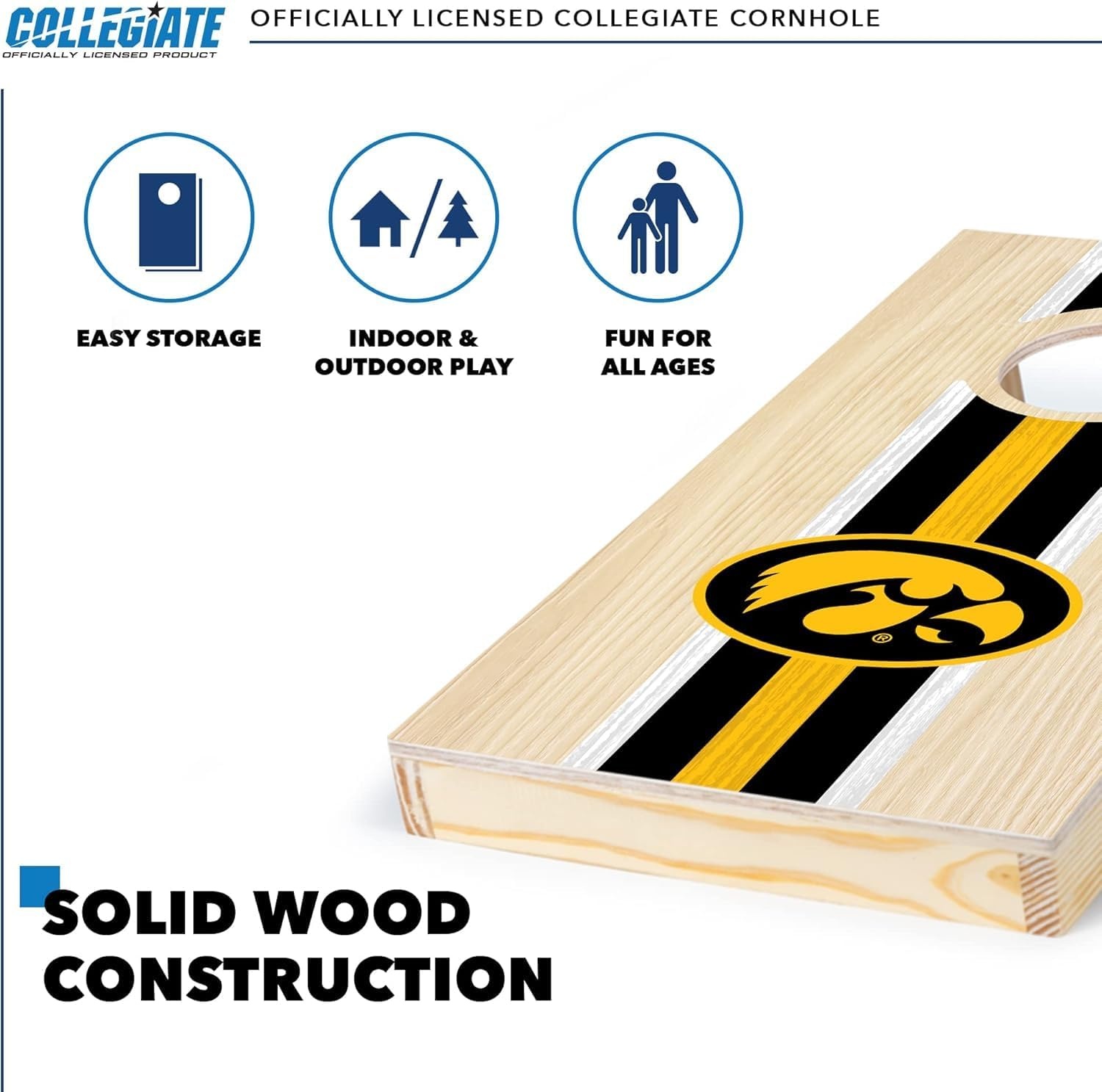 Wild Sports College Portable Size 1′ x 2′ Solid Wood Cornhole Set with Direct Print HD Team Graphics – Travel Size(Iowa Hawkeyes)