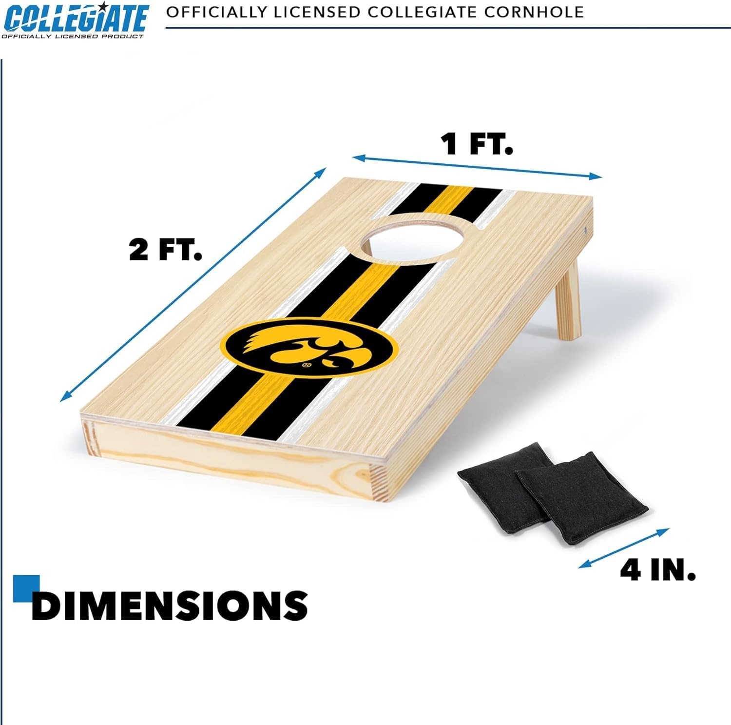 Wild Sports College Portable Size 1′ x 2′ Solid Wood Cornhole Set with Direct Print HD Team Graphics – Travel Size(Iowa Hawkeyes)