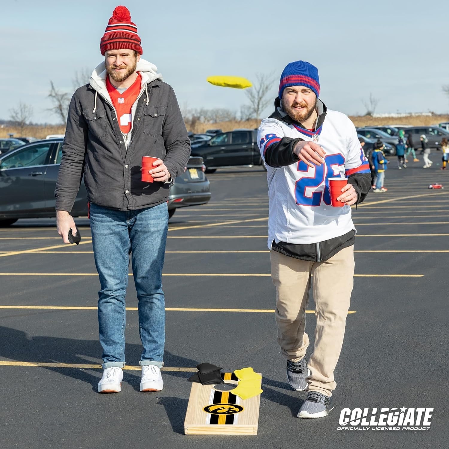 Wild Sports College Portable Size 1′ x 2′ Solid Wood Cornhole Set with Direct Print HD Team Graphics – Travel Size(Iowa Hawkeyes)