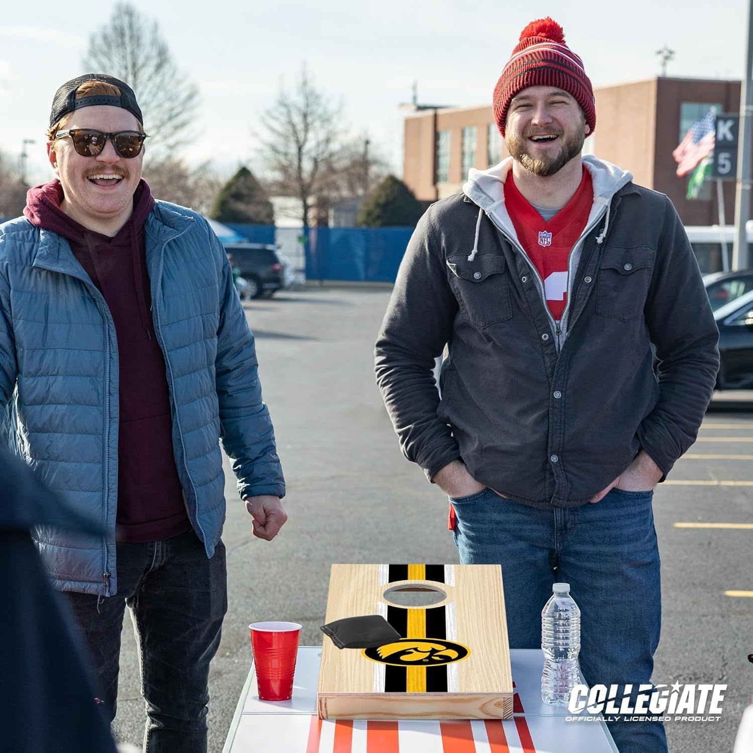 Wild Sports College Portable Size 1′ x 2′ Solid Wood Cornhole Set with Direct Print HD Team Graphics – Travel Size(Iowa Hawkeyes)