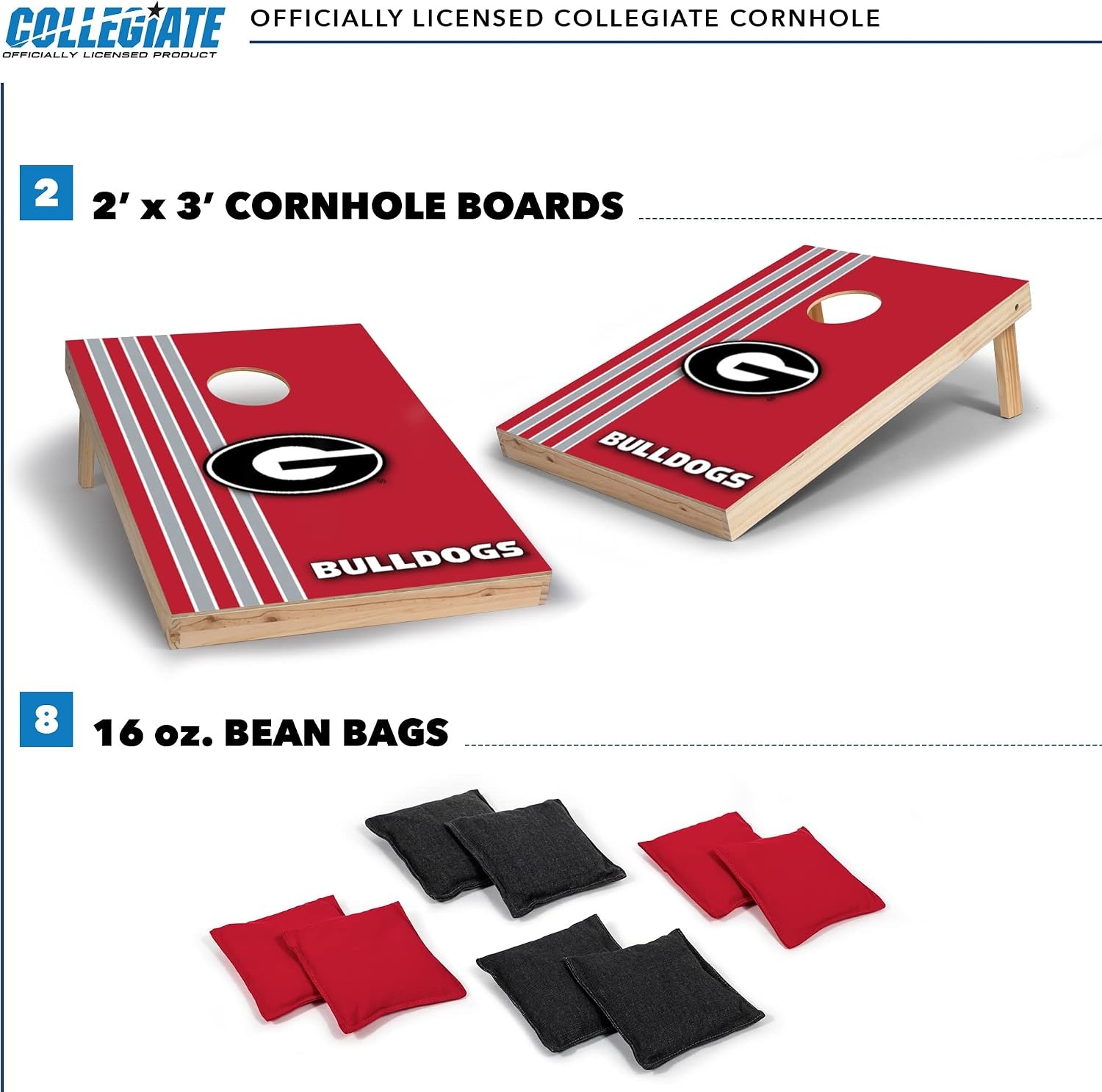 2′ x 3′ Solid Wood Cornhole Set with Direct Print HD Team Graphics – Great Gift for Any NCAA Fan  Bean Bag Toss Family Outdoor Games(Georgia Bulldogs)