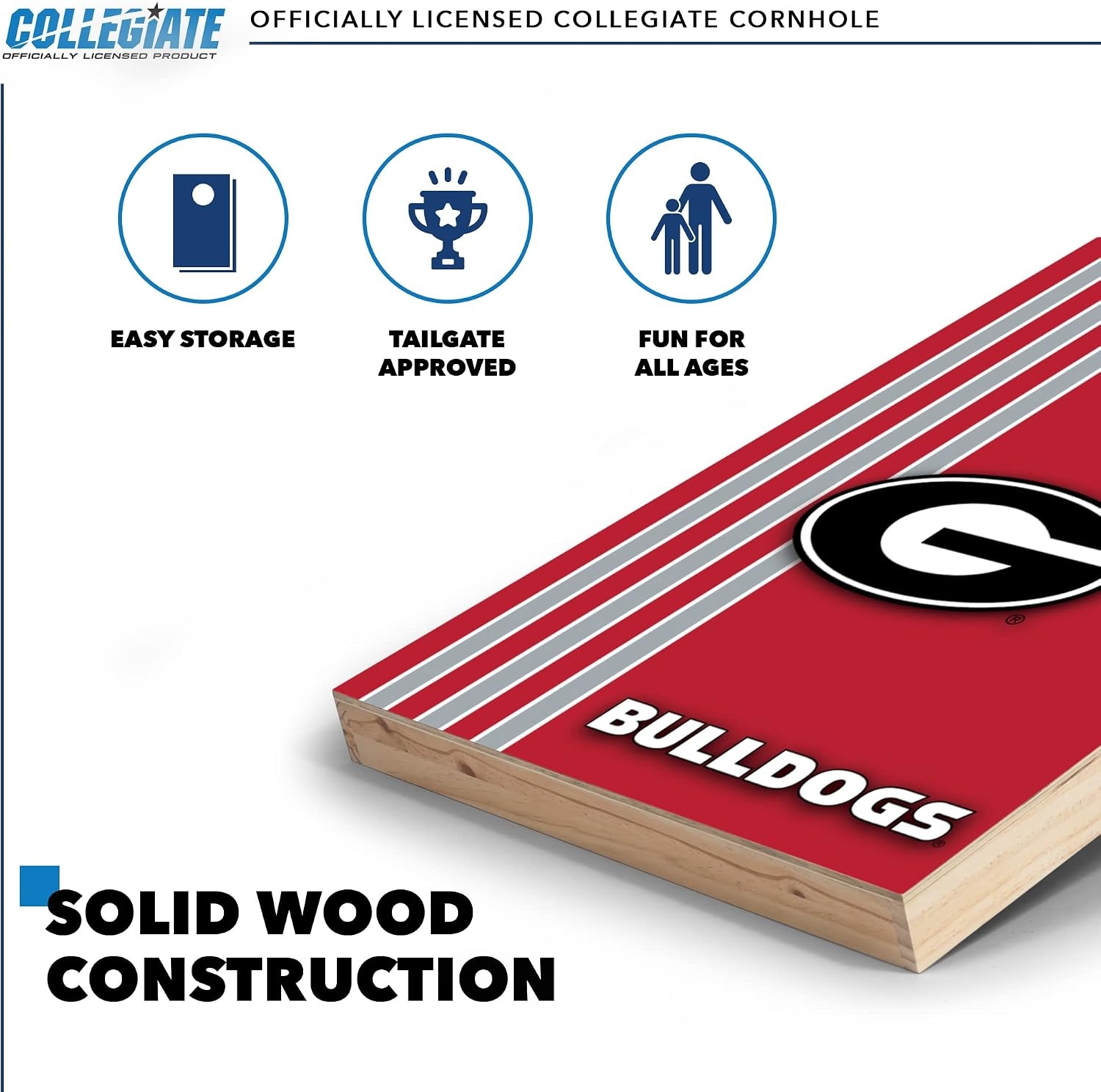 2′ x 3′ Solid Wood Cornhole Set with Direct Print HD Team Graphics – Great Gift for Any NCAA Fan  Bean Bag Toss Family Outdoor Games(Georgia Bulldogs)