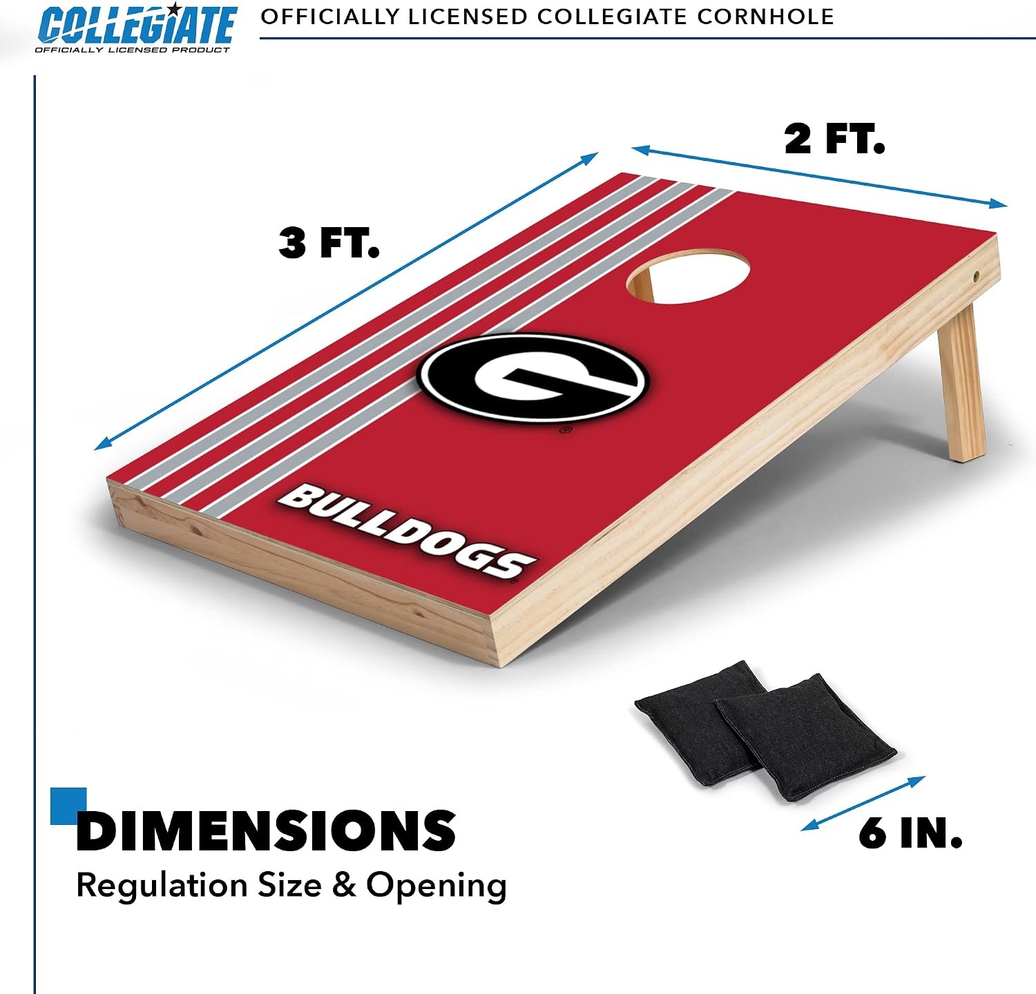 2′ x 3′ Solid Wood Cornhole Set with Direct Print HD Team Graphics – Great Gift for Any NCAA Fan  Bean Bag Toss Family Outdoor Games(Georgia Bulldogs)