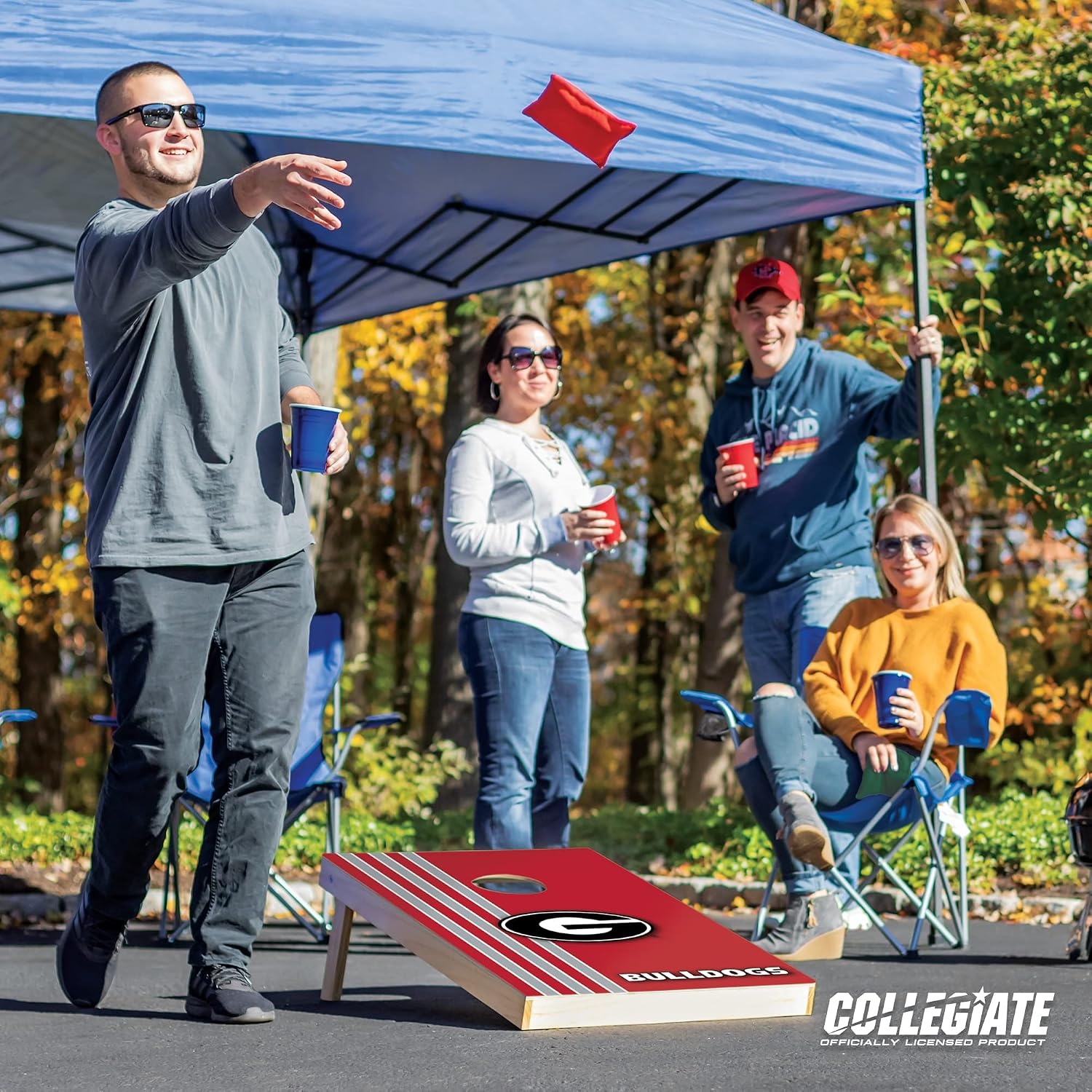2′ x 3′ Solid Wood Cornhole Set with Direct Print HD Team Graphics – Great Gift for Any NCAA Fan  Bean Bag Toss Family Outdoor Games(Georgia Bulldogs)