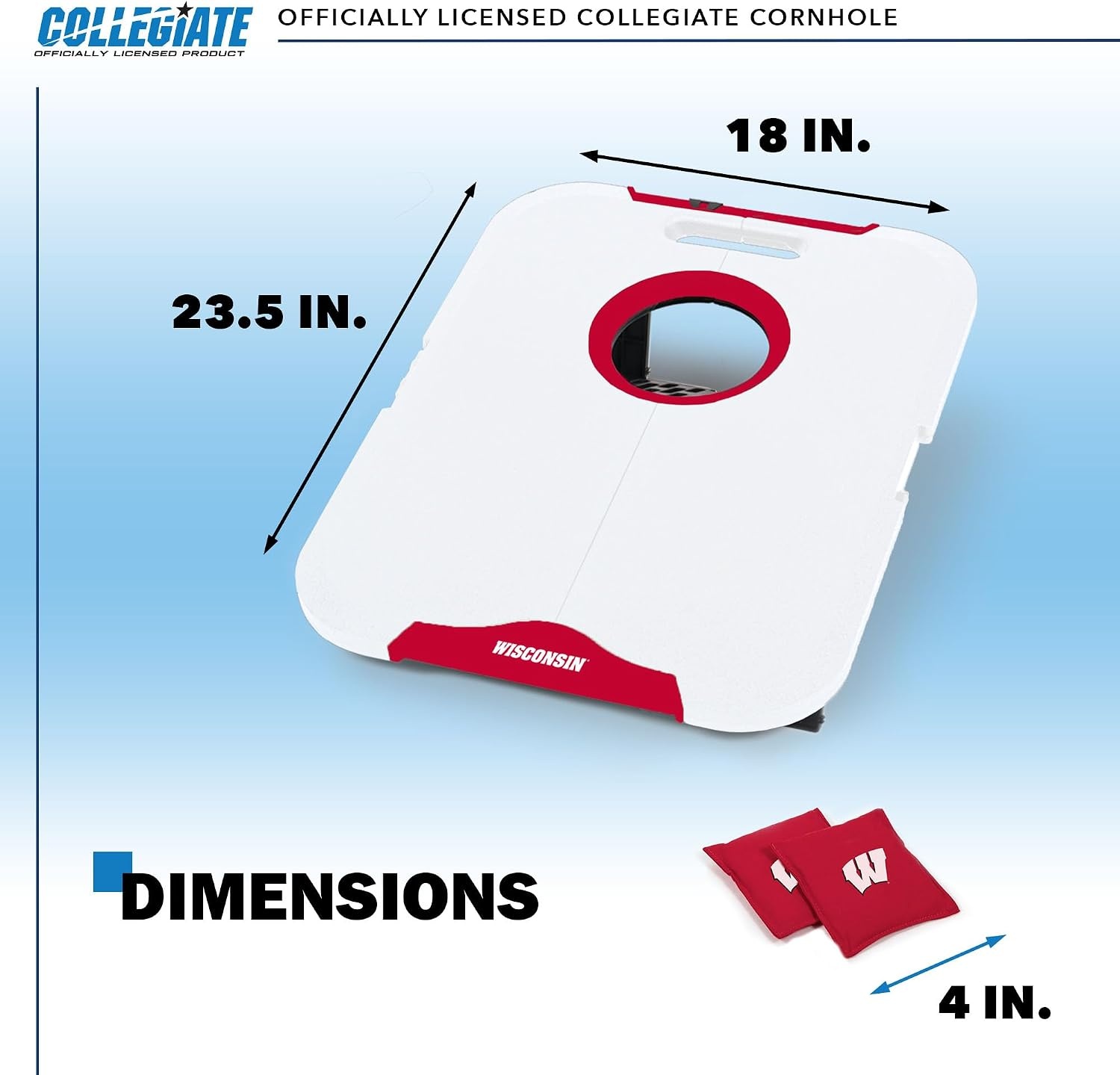 Wild Sports NCAA Pro Football All-Weather Cornhole Set – Travel Bean Bag Toss Set Includes 8 Bean Bags(Wisconsin Badgers)