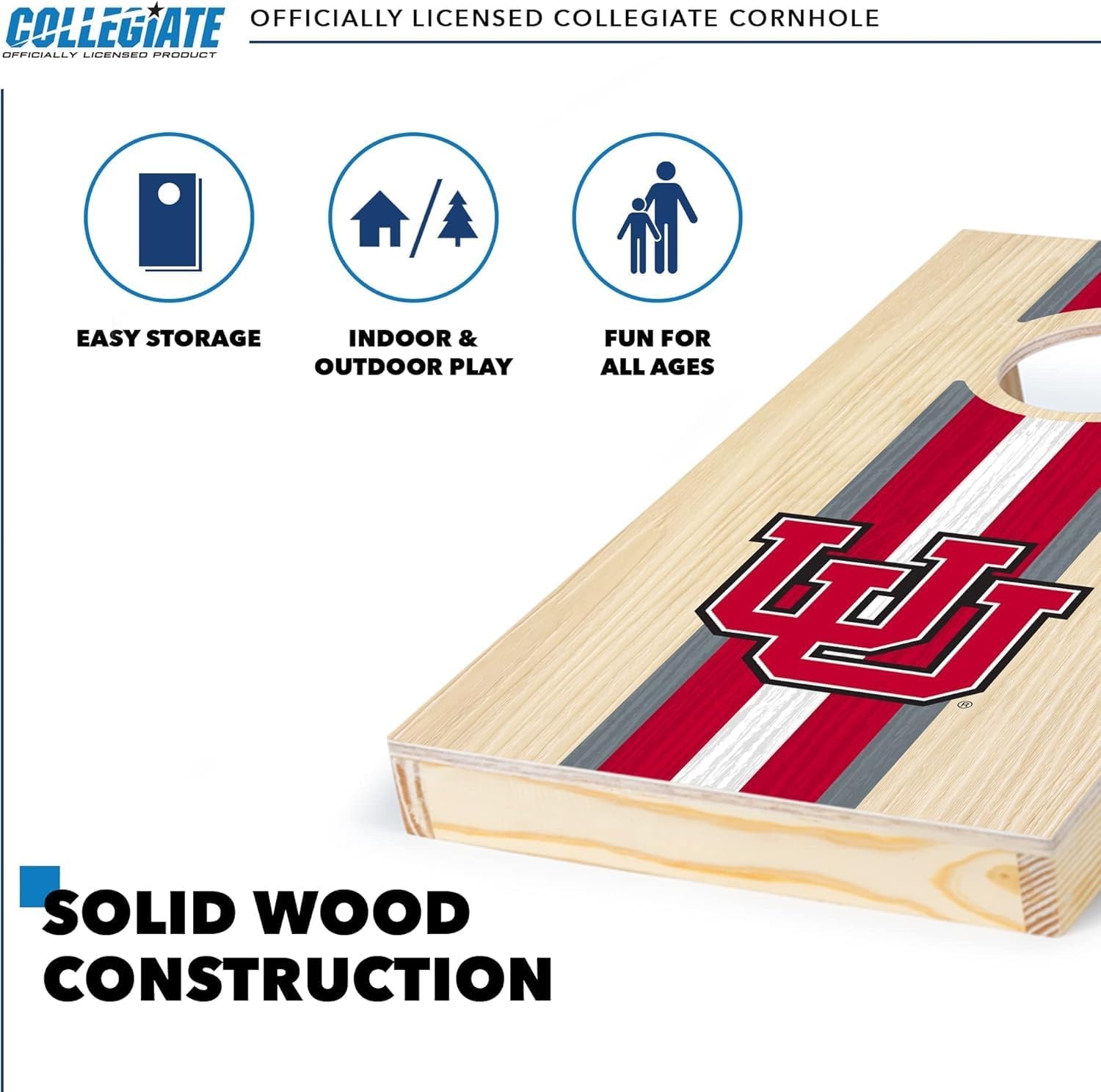 Wild Sports College Portable Size 1′ x 2′ Solid Wood Cornhole Set with Direct Print HD Team Graphics – Travel Size(Utah Utes)