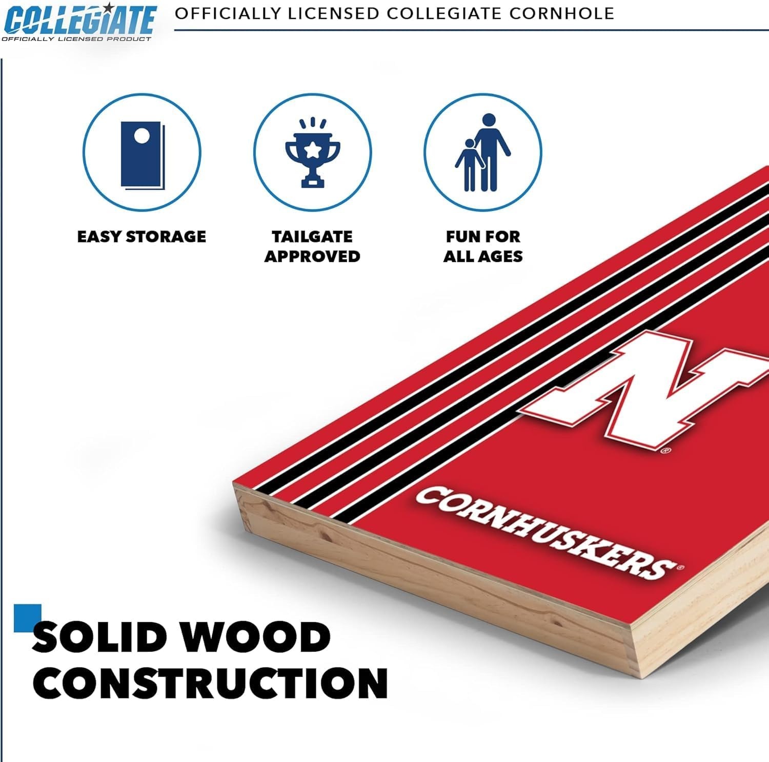2′ x 3′ Solid Wood Cornhole Set with Direct Print HD Team Graphics – Great Gift for Any NCAA Fan  Bean Bag Toss Family Outdoor Games(Nebraska Cornhuskers)