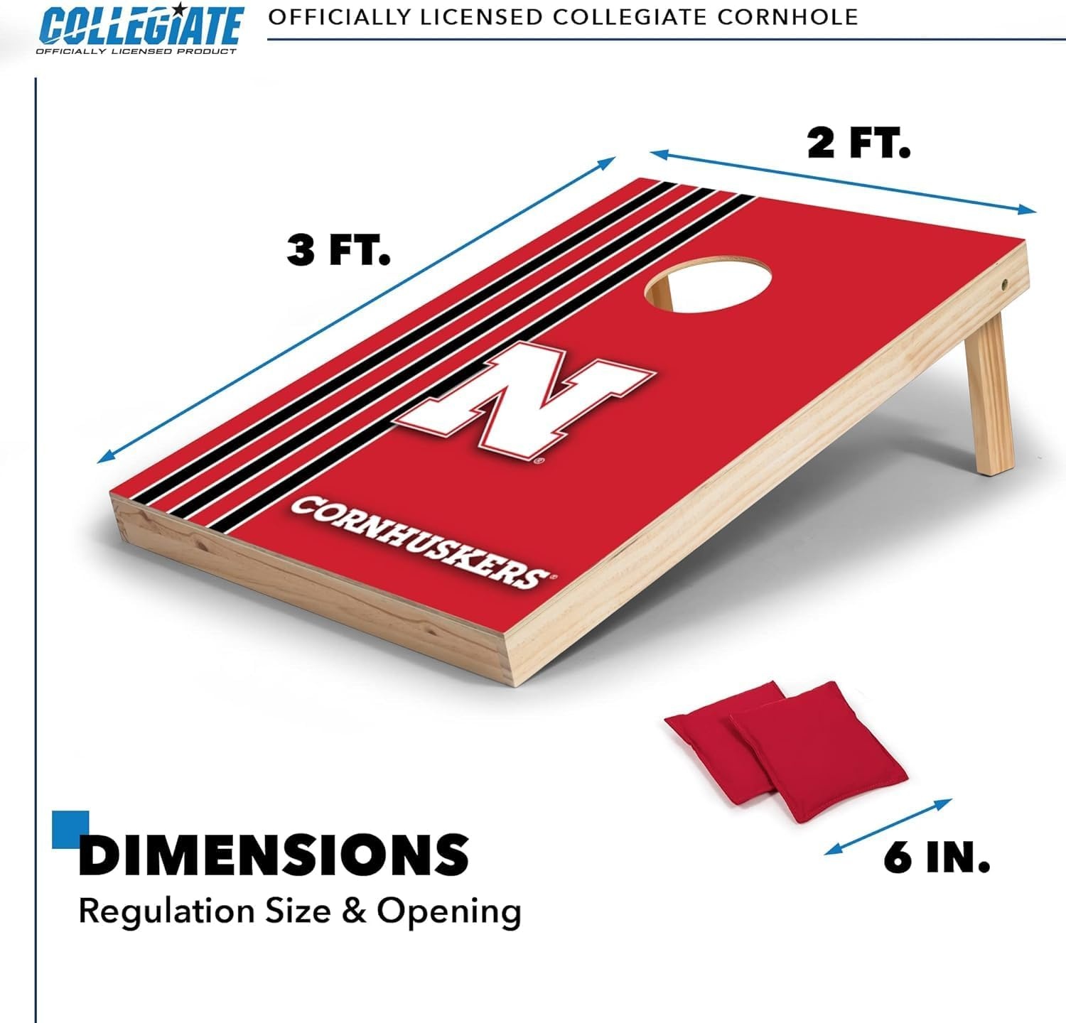 2′ x 3′ Solid Wood Cornhole Set with Direct Print HD Team Graphics – Great Gift for Any NCAA Fan  Bean Bag Toss Family Outdoor Games(Nebraska Cornhuskers)