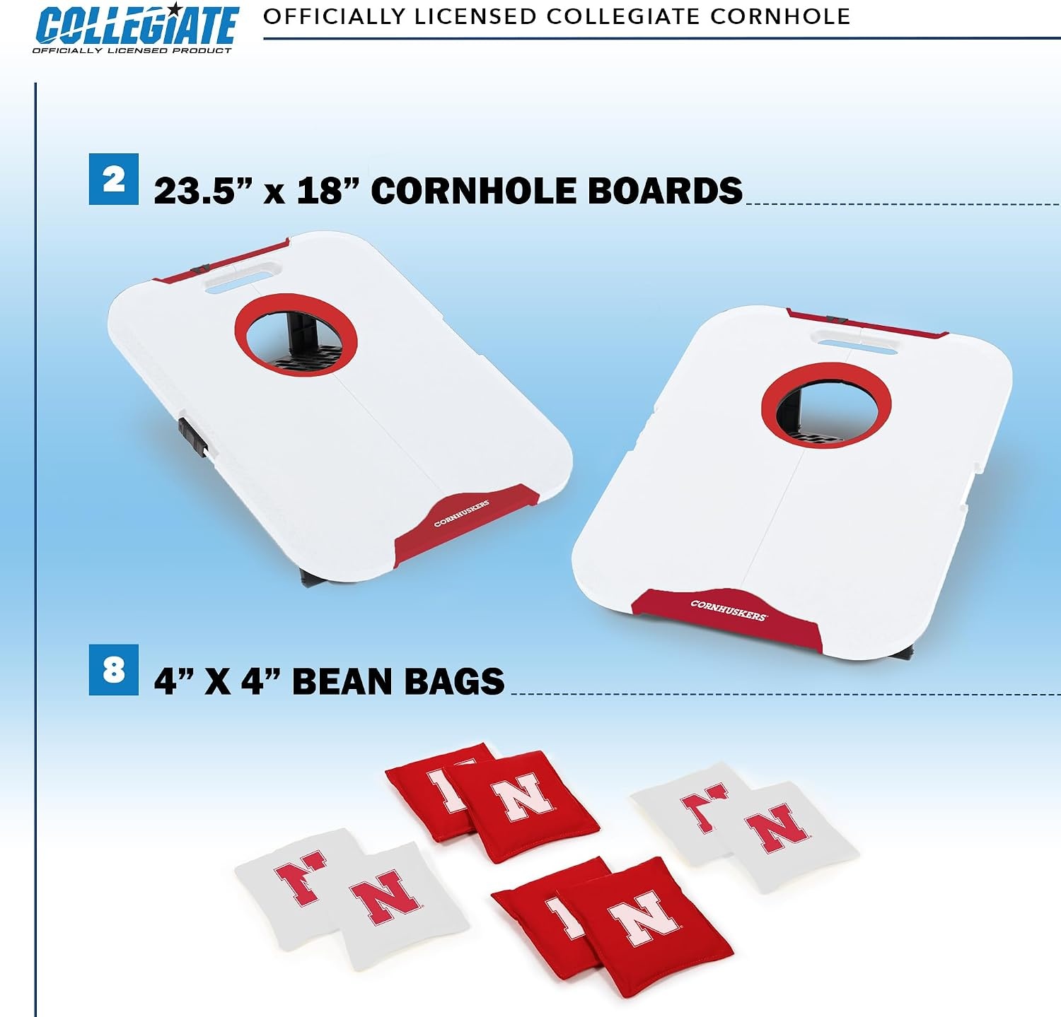 Wild Sports NCAA Pro Football All-Weather Cornhole Set – Travel Bean Bag Toss Set Includes 8 Bean Bags(Nebraska Cornhuskers)