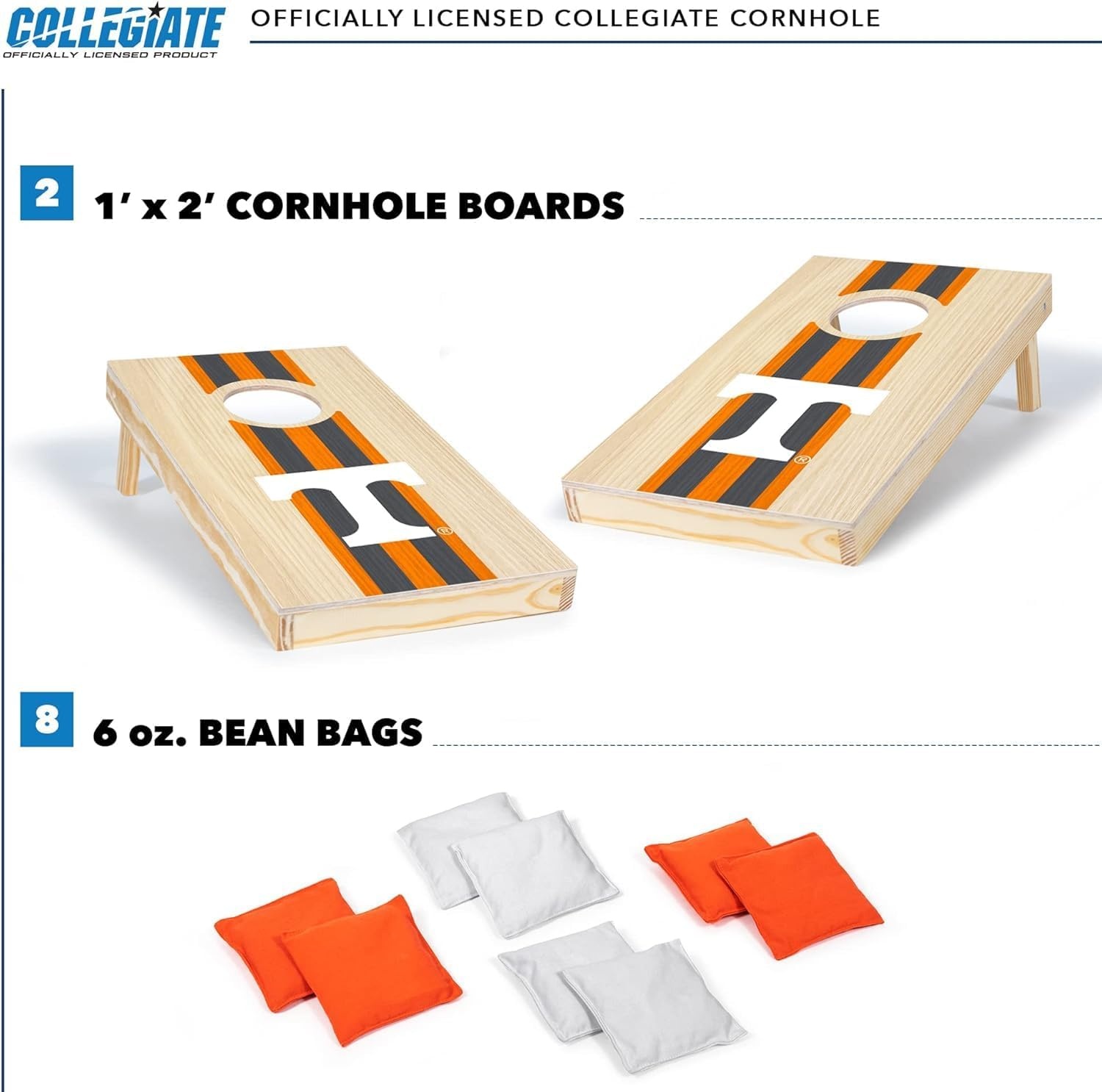 Wild Sports College Portable Size 1′ x 2′ Solid Wood Cornhole Set with Direct Print HD Team Graphics – Travel Size(Tennessee Volunteers)