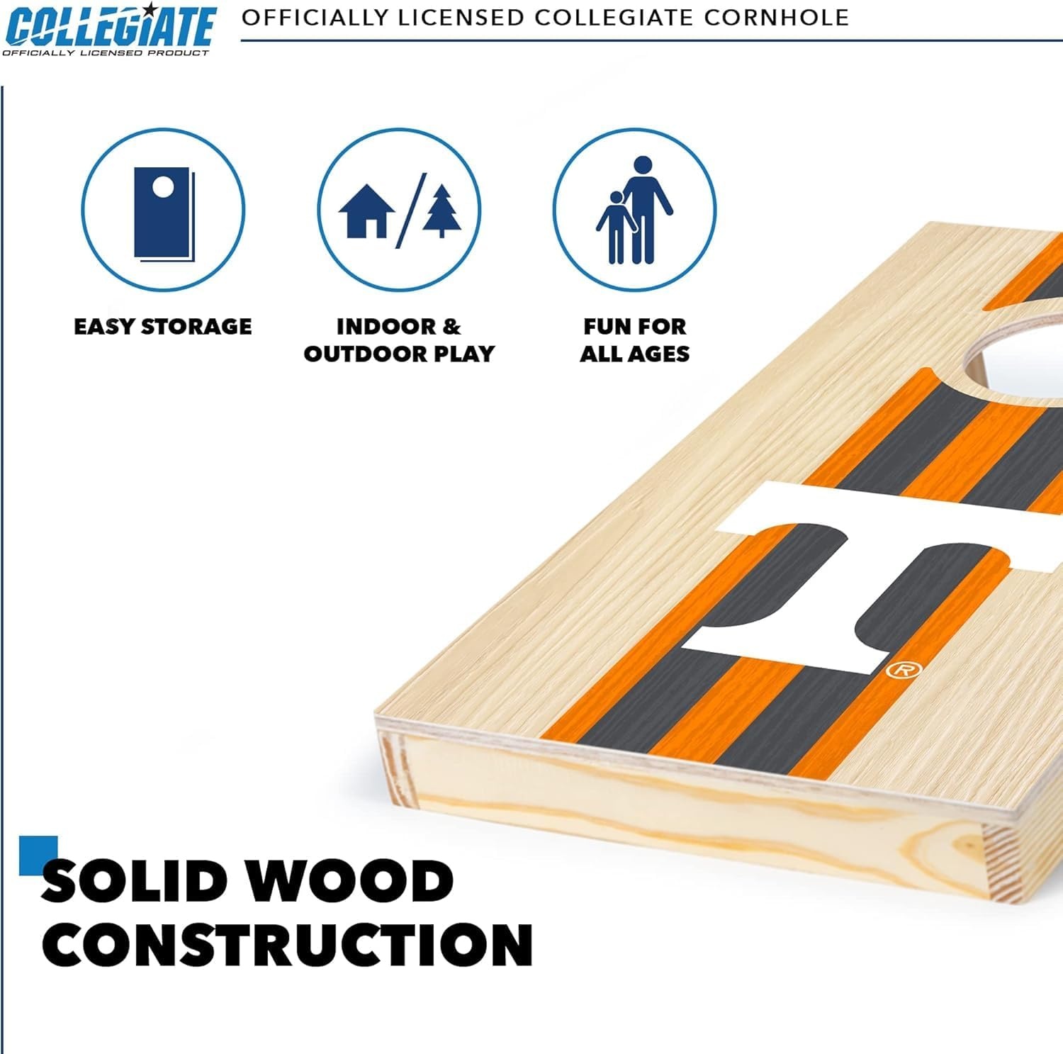 Wild Sports College Portable Size 1′ x 2′ Solid Wood Cornhole Set with Direct Print HD Team Graphics – Travel Size(Tennessee Volunteers)
