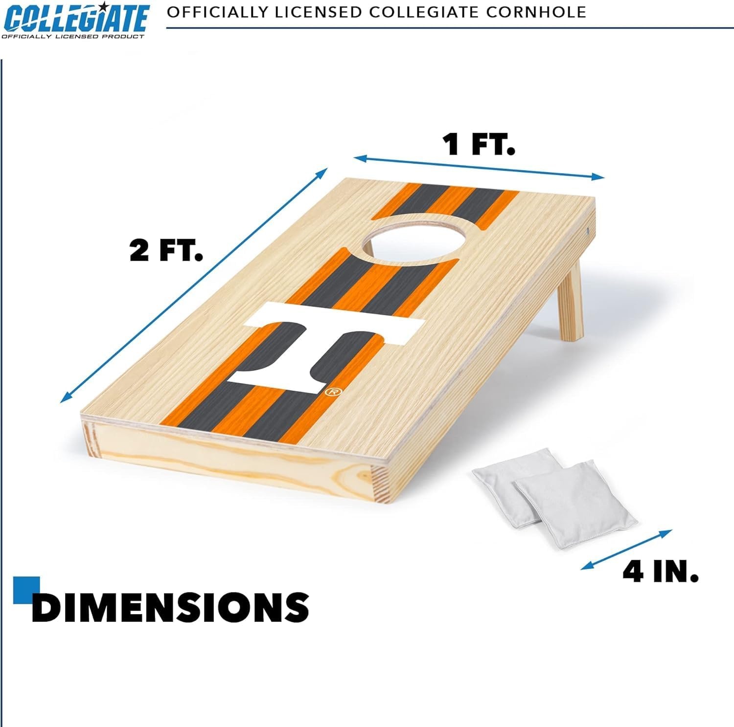 Wild Sports College Portable Size 1′ x 2′ Solid Wood Cornhole Set with Direct Print HD Team Graphics – Travel Size(Tennessee Volunteers)