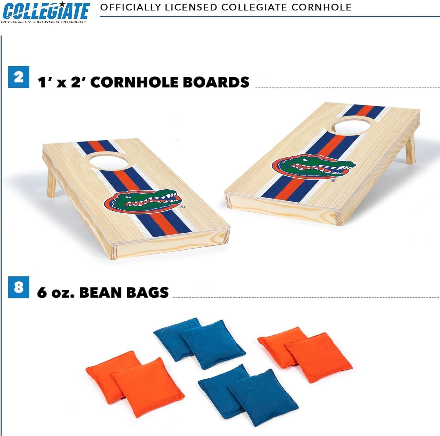Wild Sports College Portable Size 1′ x 2′ Solid Wood Cornhole Set with Direct Print HD Team Graphics – Travel Size(Florida Gators)