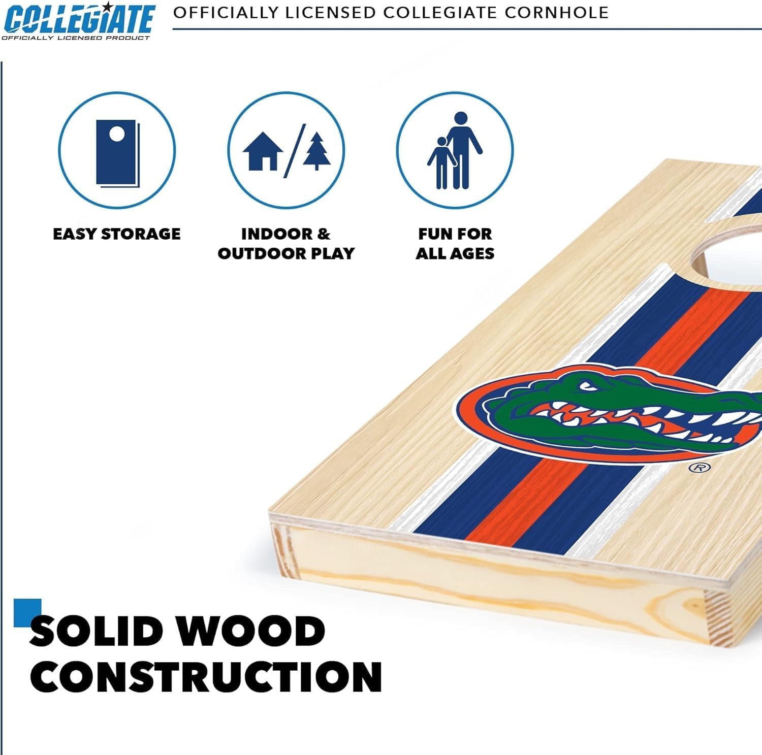 Wild Sports College Portable Size 1′ x 2′ Solid Wood Cornhole Set with Direct Print HD Team Graphics – Travel Size(Florida Gators)