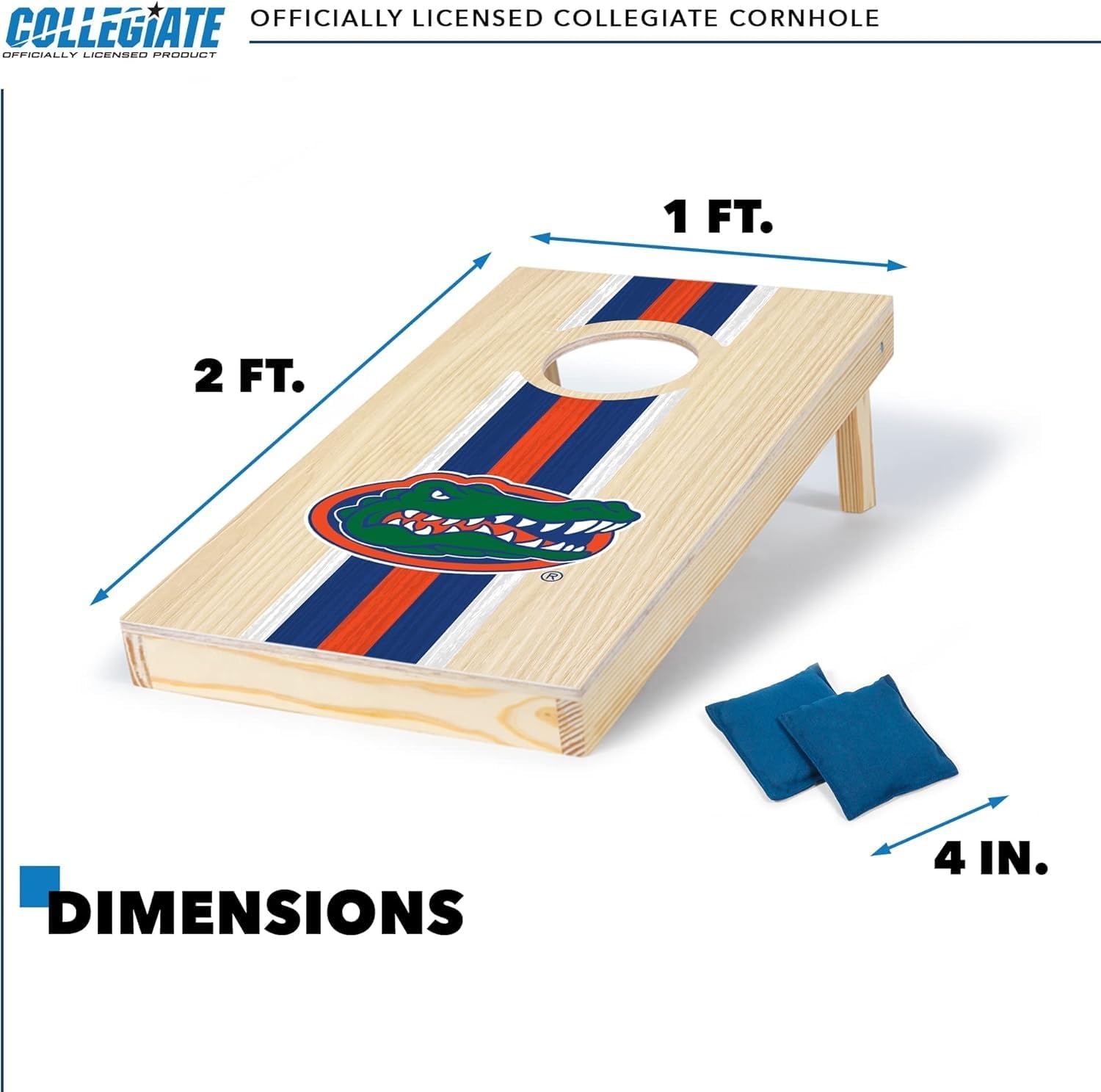 Wild Sports College Portable Size 1′ x 2′ Solid Wood Cornhole Set with Direct Print HD Team Graphics – Travel Size(Florida Gators)
