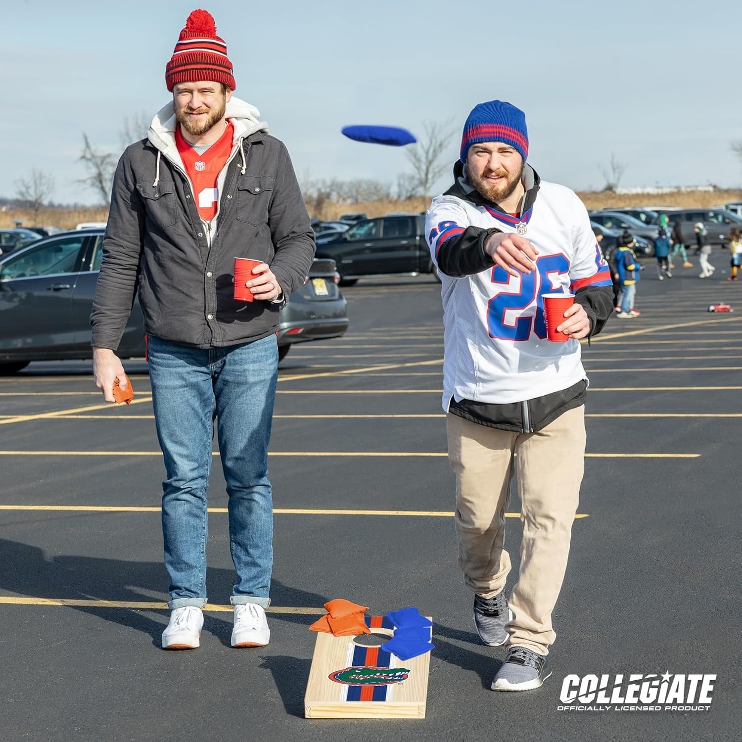 Wild Sports College Portable Size 1′ x 2′ Solid Wood Cornhole Set with Direct Print HD Team Graphics – Travel Size(Florida Gators)