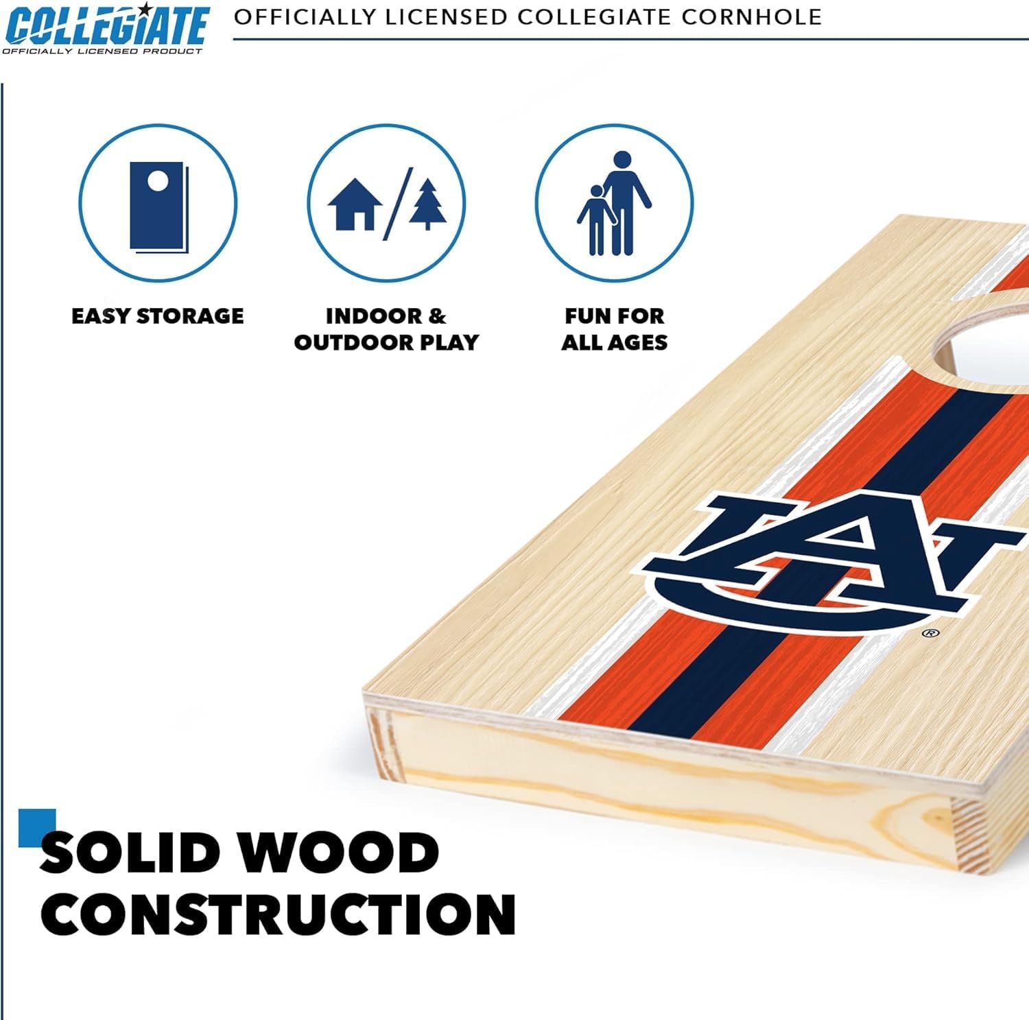 Wild Sports College Portable Size 1′ x 2′ Solid Wood Cornhole Set with Direct Print HD Team Graphics – Travel Size(Auburn Tigers)