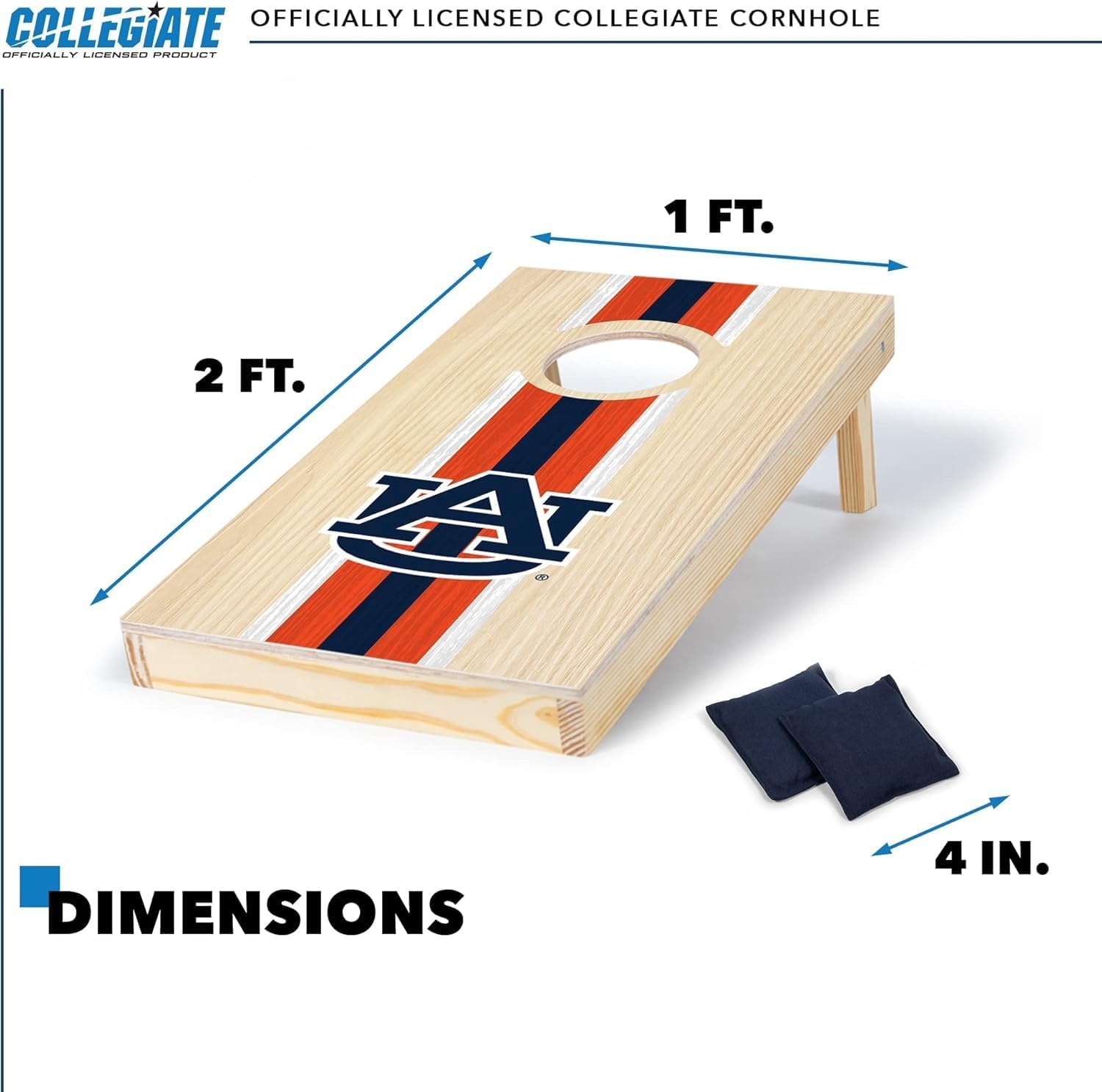 Wild Sports College Portable Size 1′ x 2′ Solid Wood Cornhole Set with Direct Print HD Team Graphics – Travel Size(Auburn Tigers)