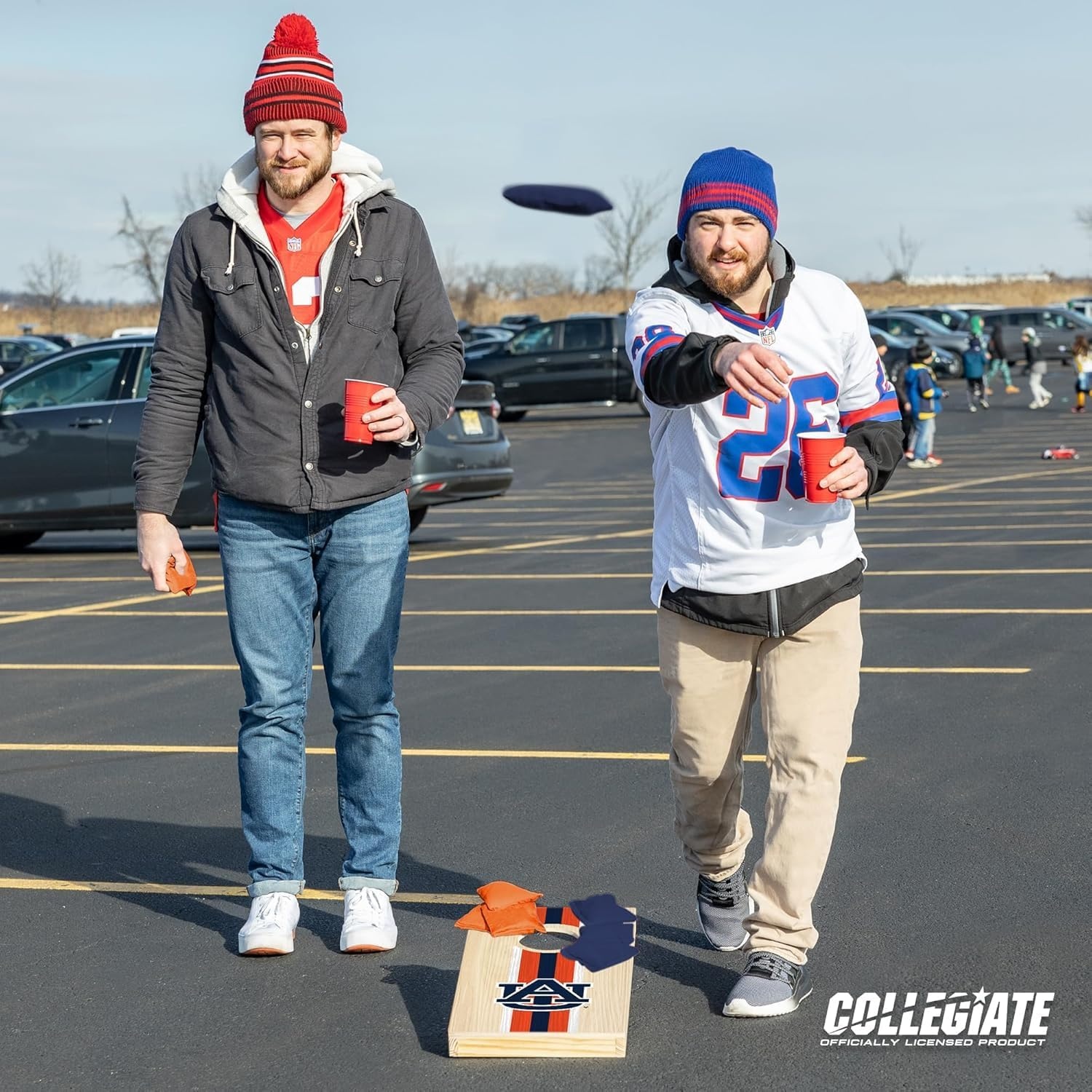 Wild Sports College Portable Size 1′ x 2′ Solid Wood Cornhole Set with Direct Print HD Team Graphics – Travel Size(Auburn Tigers)