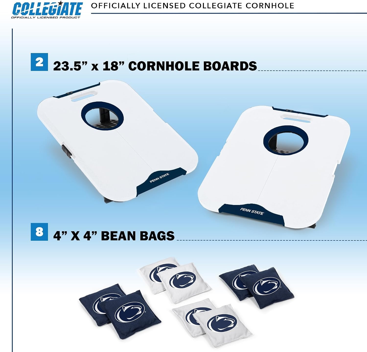 Wild Sports NCAA Pro Football All-Weather Cornhole Set – Travel Bean Bag Toss Set Includes 8 Bean Bags(Penn State Nittany Lions)