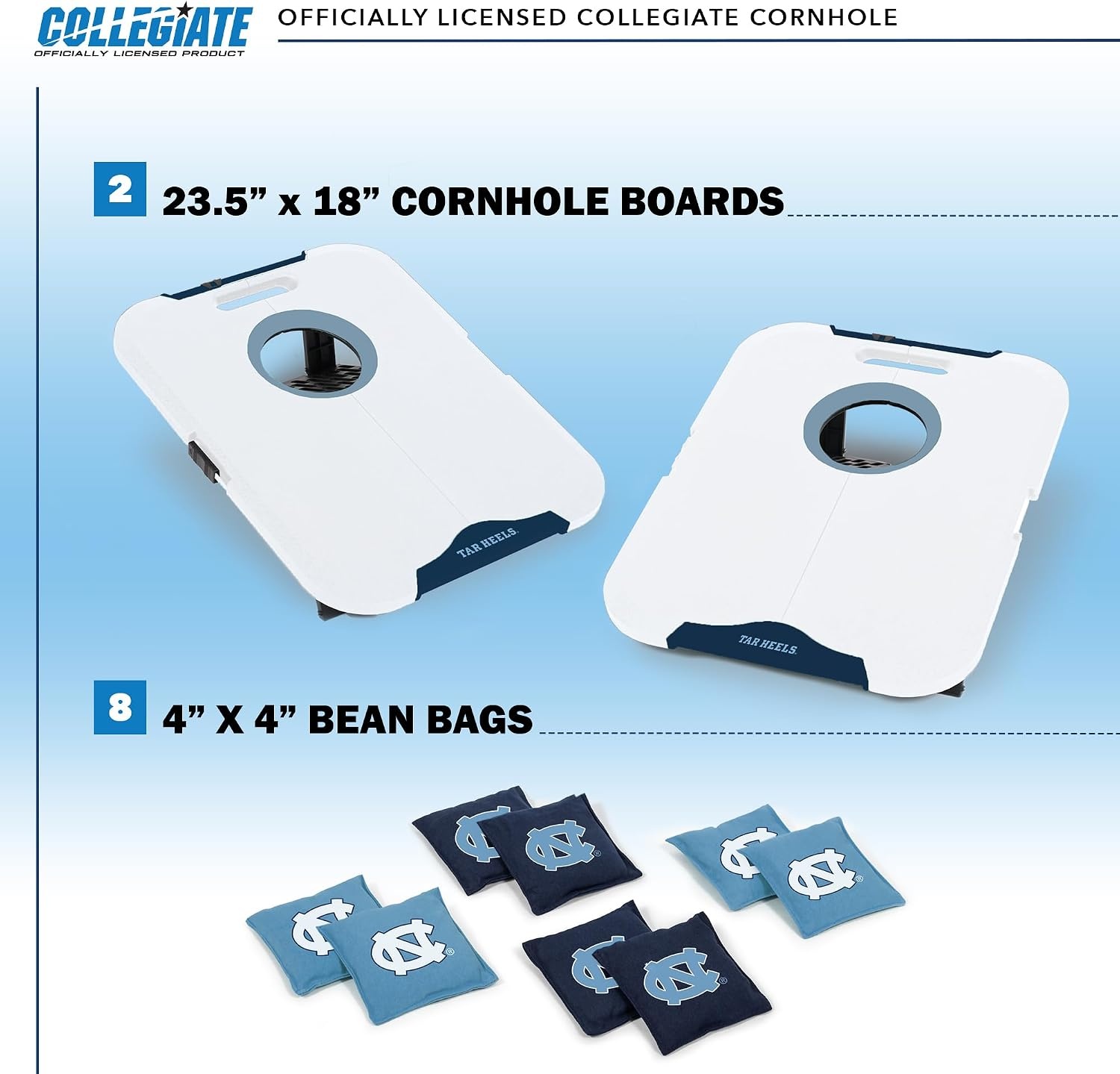 Wild Sports NCAA Pro Football All-Weather Cornhole Set – Travel Bean Bag Toss Set Includes 8 Bean Bags(North Carolina Tar Heels)