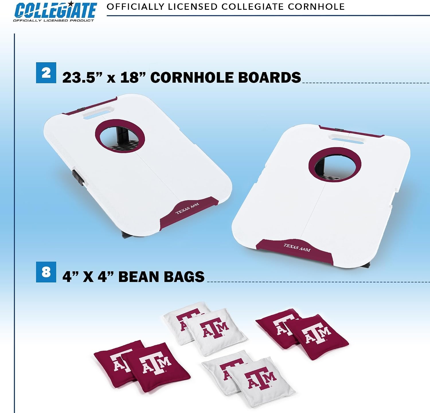 Wild Sports NCAA Pro Football All-Weather Cornhole Set – Travel Bean Bag Toss Set Includes 8 Bean Bags(Texas A&M Aggies)