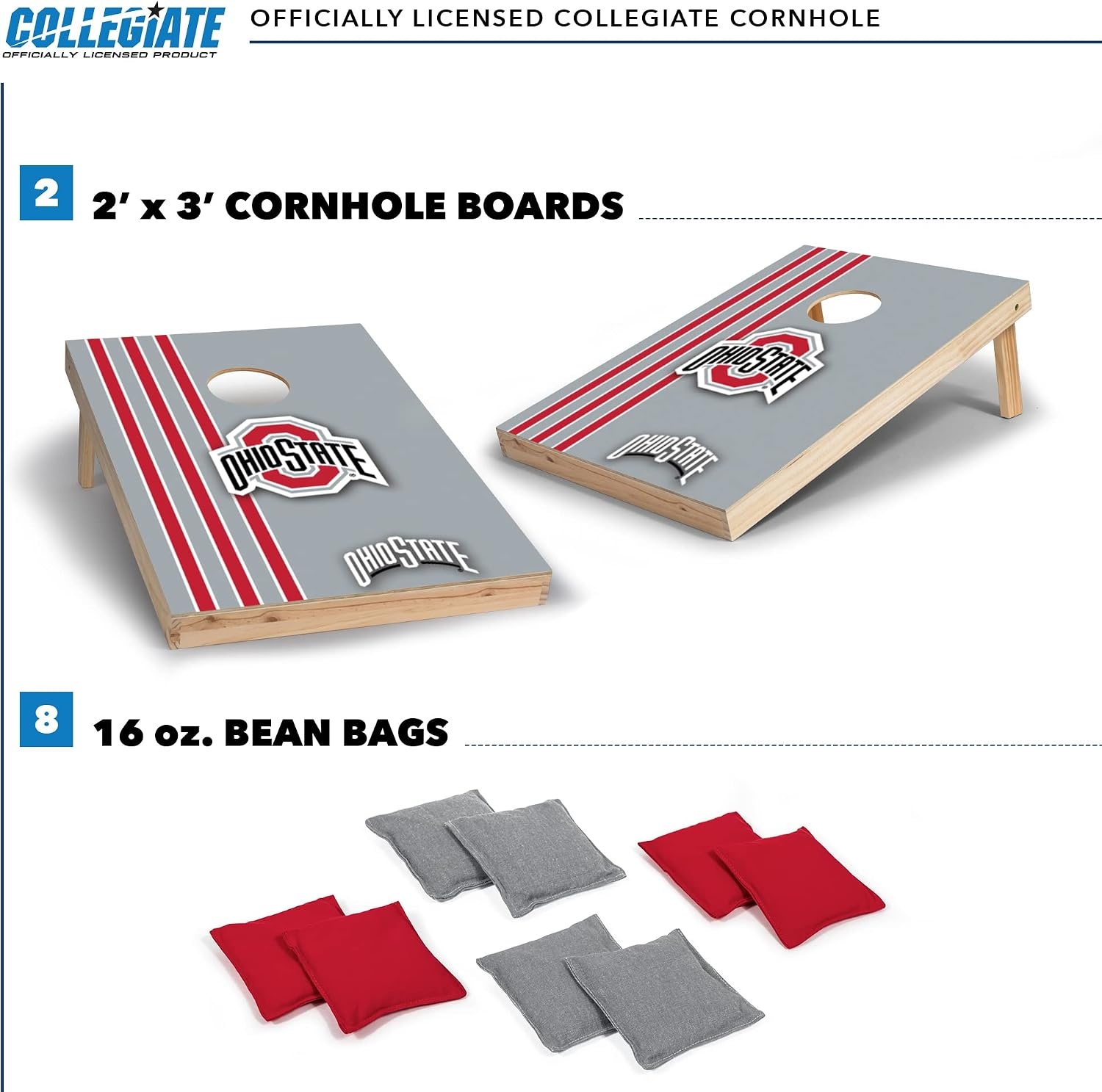 2′ x 3′ Solid Wood Cornhole Set with Direct Print HD Team Graphics – Great Gift for Any NCAA Fan  Bean Bag Toss Family Outdoor Games(Ohio State Buckeyes)