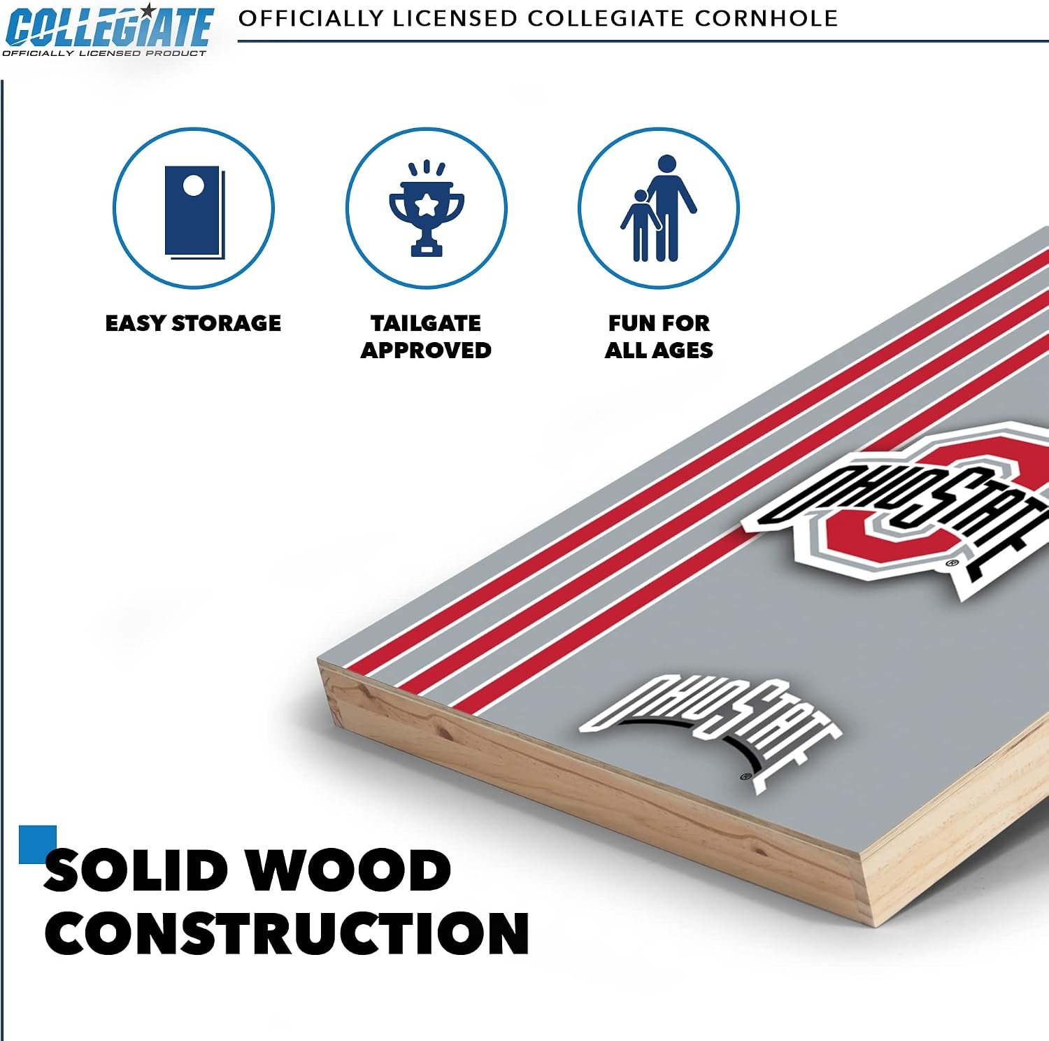 2′ x 3′ Solid Wood Cornhole Set with Direct Print HD Team Graphics – Great Gift for Any NCAA Fan  Bean Bag Toss Family Outdoor Games(Ohio State Buckeyes)
