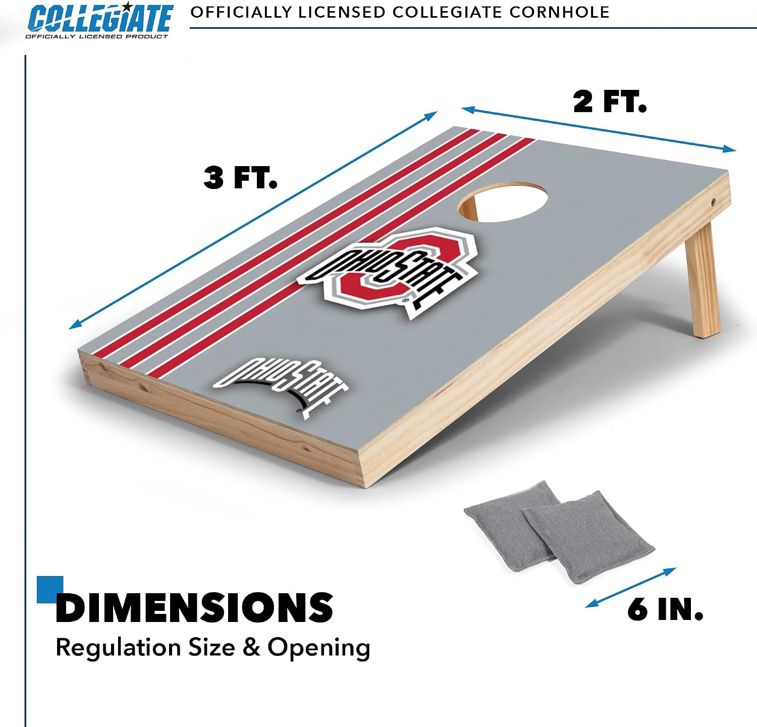 2′ x 3′ Solid Wood Cornhole Set with Direct Print HD Team Graphics – Great Gift for Any NCAA Fan  Bean Bag Toss Family Outdoor Games(Ohio State Buckeyes)