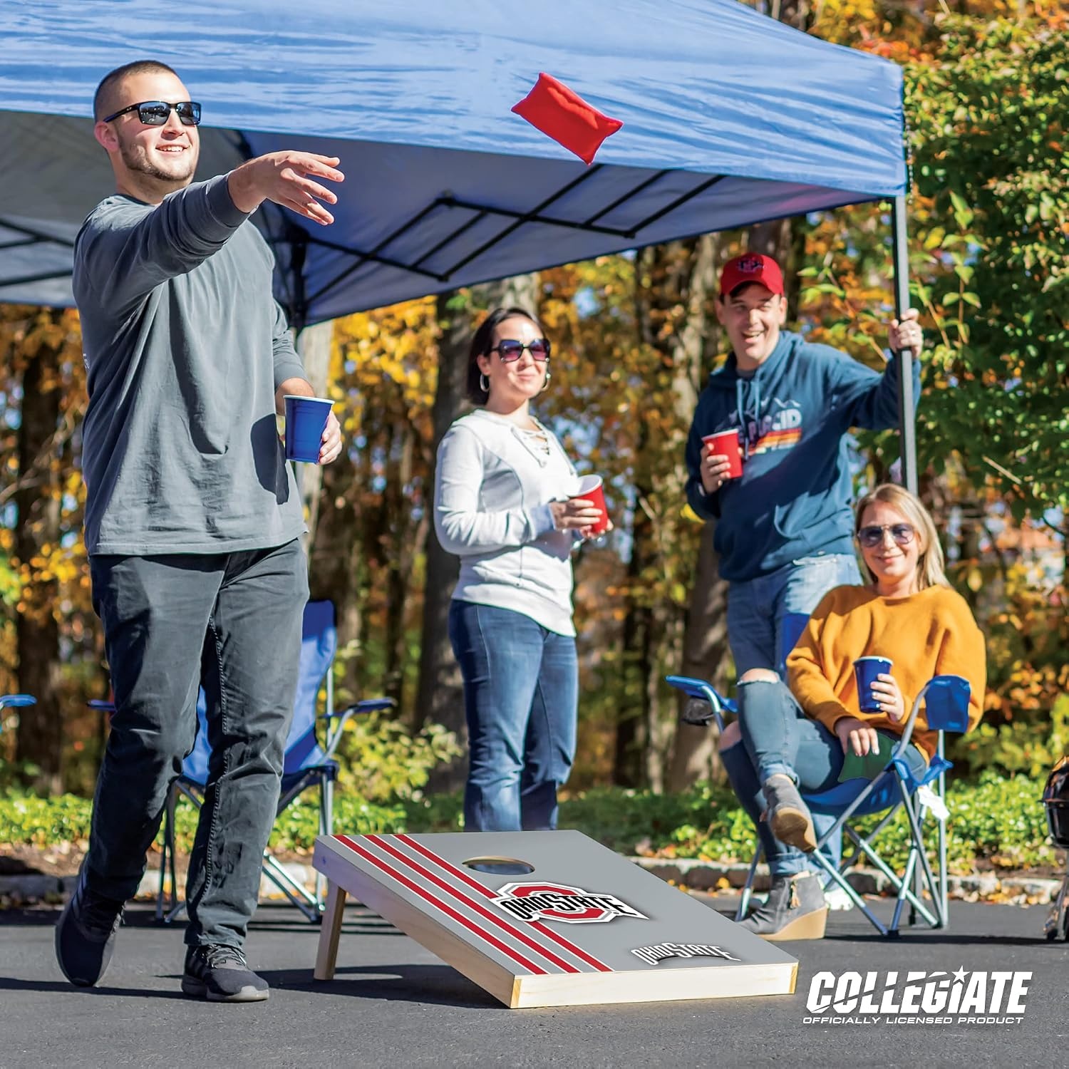 2′ x 3′ Solid Wood Cornhole Set with Direct Print HD Team Graphics – Great Gift for Any NCAA Fan  Bean Bag Toss Family Outdoor Games(Ohio State Buckeyes)