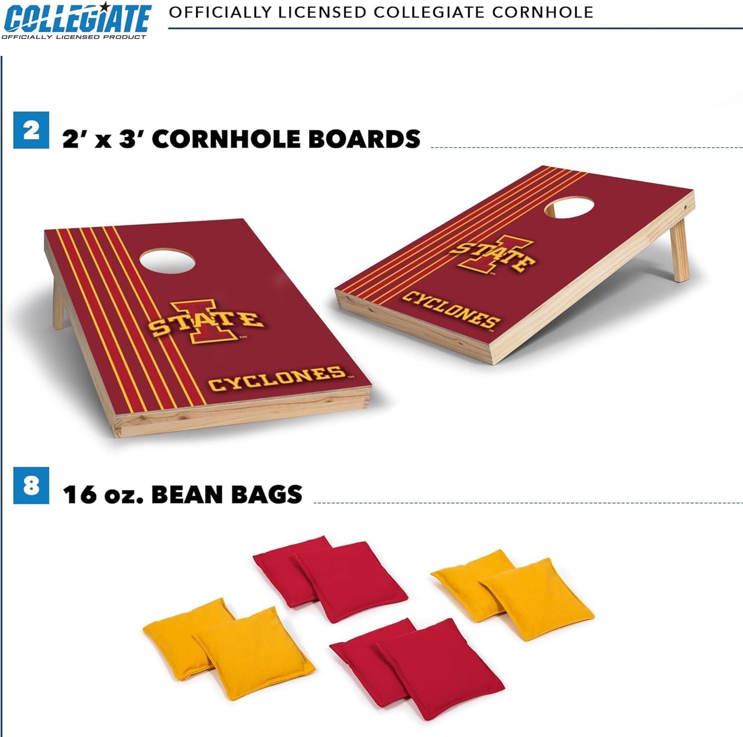 2′ x 3′ Solid Wood Cornhole Set with Direct Print HD Team Graphics – Great Gift for Any NCAA Fan  Bean Bag Toss Family Outdoor Games(Iowa State Cyclones)
