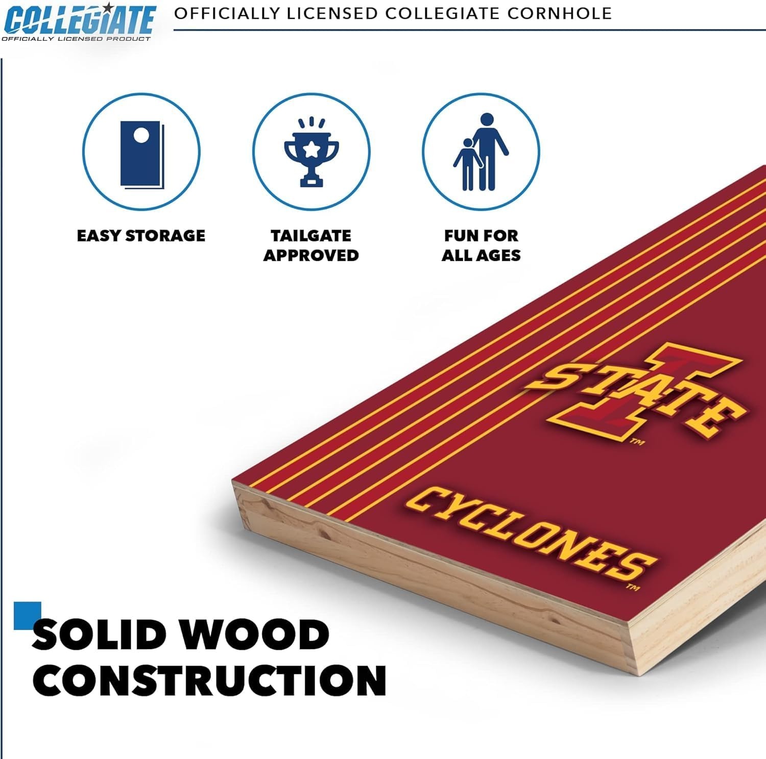 2′ x 3′ Solid Wood Cornhole Set with Direct Print HD Team Graphics – Great Gift for Any NCAA Fan  Bean Bag Toss Family Outdoor Games(Iowa State Cyclones)