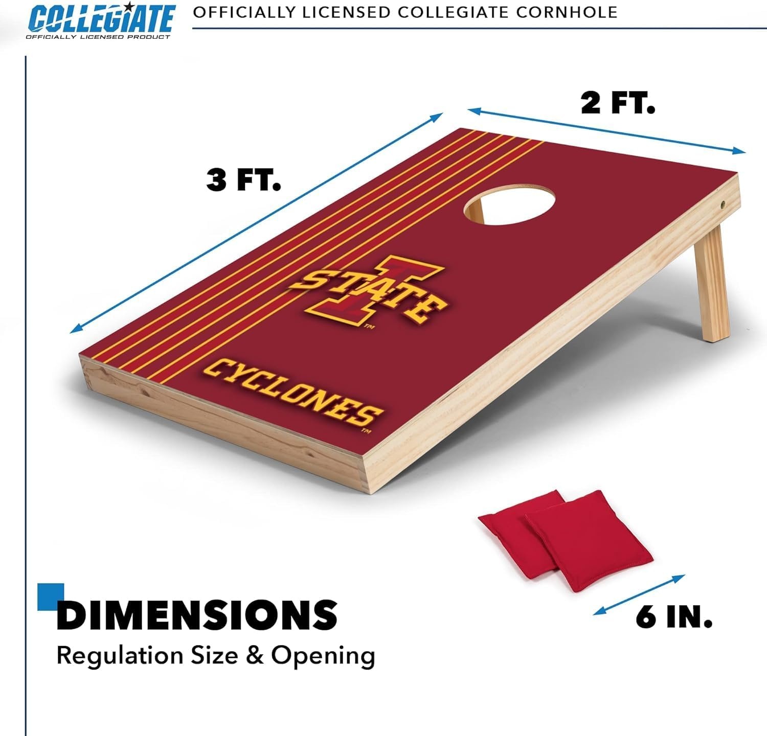 2′ x 3′ Solid Wood Cornhole Set with Direct Print HD Team Graphics – Great Gift for Any NCAA Fan  Bean Bag Toss Family Outdoor Games(Iowa State Cyclones)