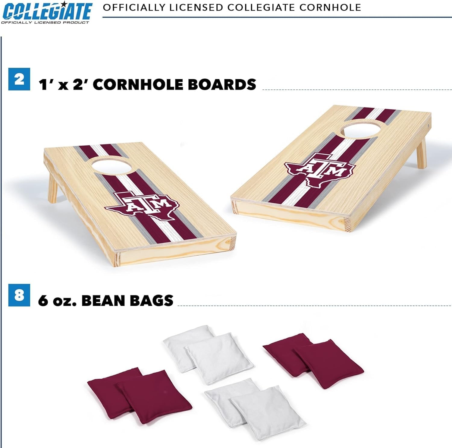 Wild Sports College Portable Size 1′ x 2′ Solid Wood Cornhole Set with Direct Print HD Team Graphics – Travel Size(Texas A&M Aggies)