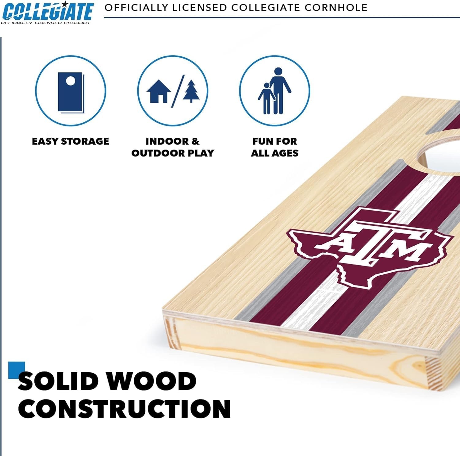 Wild Sports College Portable Size 1′ x 2′ Solid Wood Cornhole Set with Direct Print HD Team Graphics – Travel Size(Texas A&M Aggies)