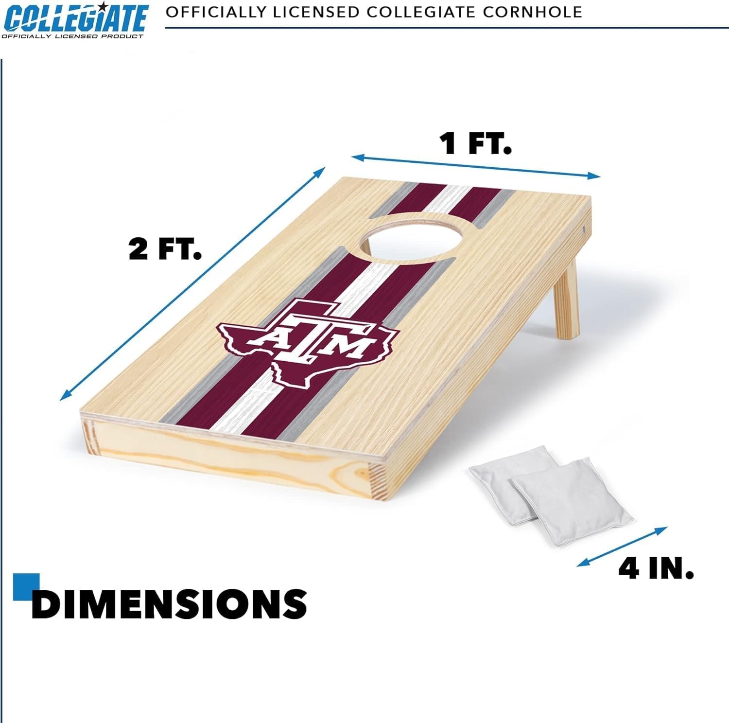 Wild Sports College Portable Size 1′ x 2′ Solid Wood Cornhole Set with Direct Print HD Team Graphics – Travel Size(Texas A&M Aggies)