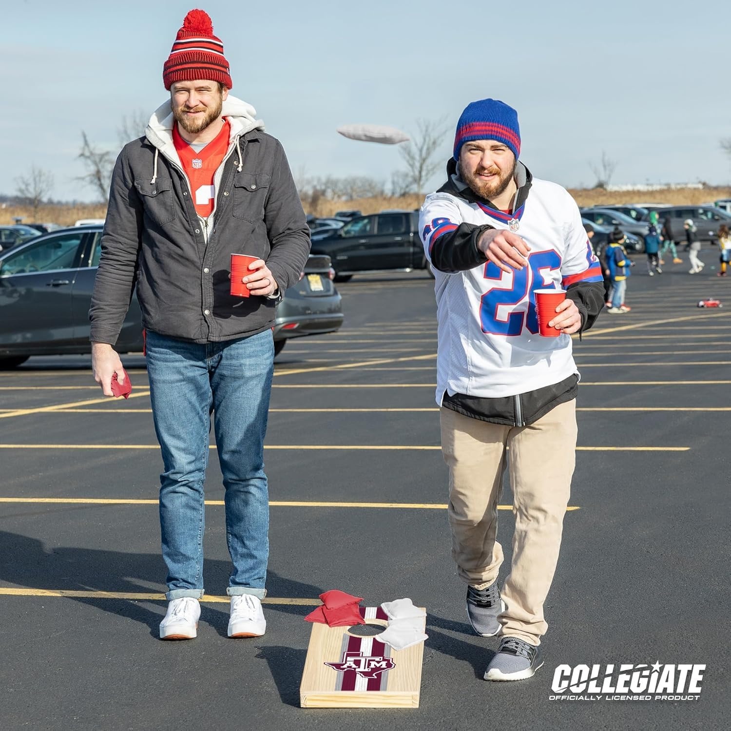 Wild Sports College Portable Size 1′ x 2′ Solid Wood Cornhole Set with Direct Print HD Team Graphics – Travel Size(Texas A&M Aggies)