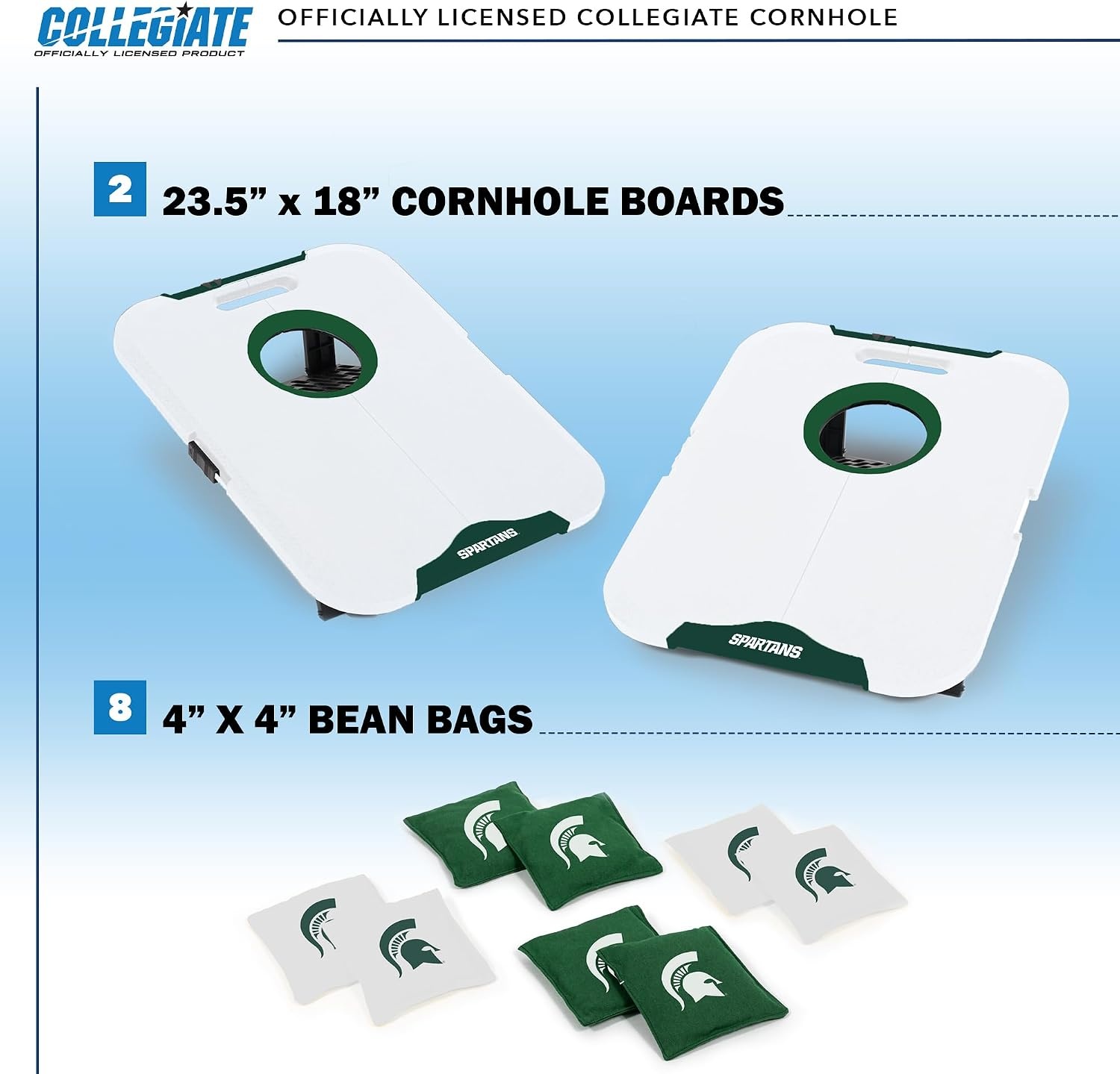 Wild Sports NCAA Pro Football All-Weather Cornhole Set – Travel Bean Bag Toss Set Includes 8 Bean Bags(Michigan State Spartans)