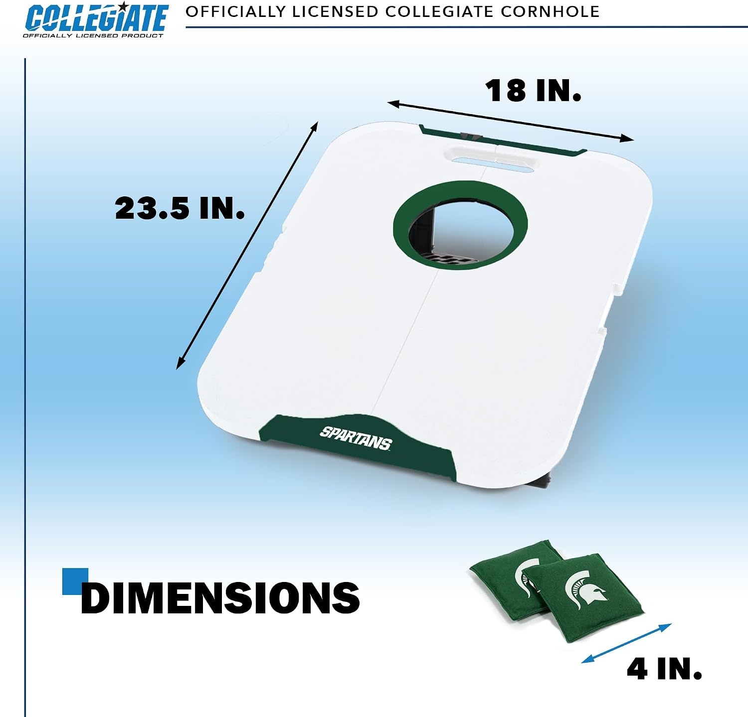 Wild Sports NCAA Pro Football All-Weather Cornhole Set – Travel Bean Bag Toss Set Includes 8 Bean Bags(Michigan State Spartans)