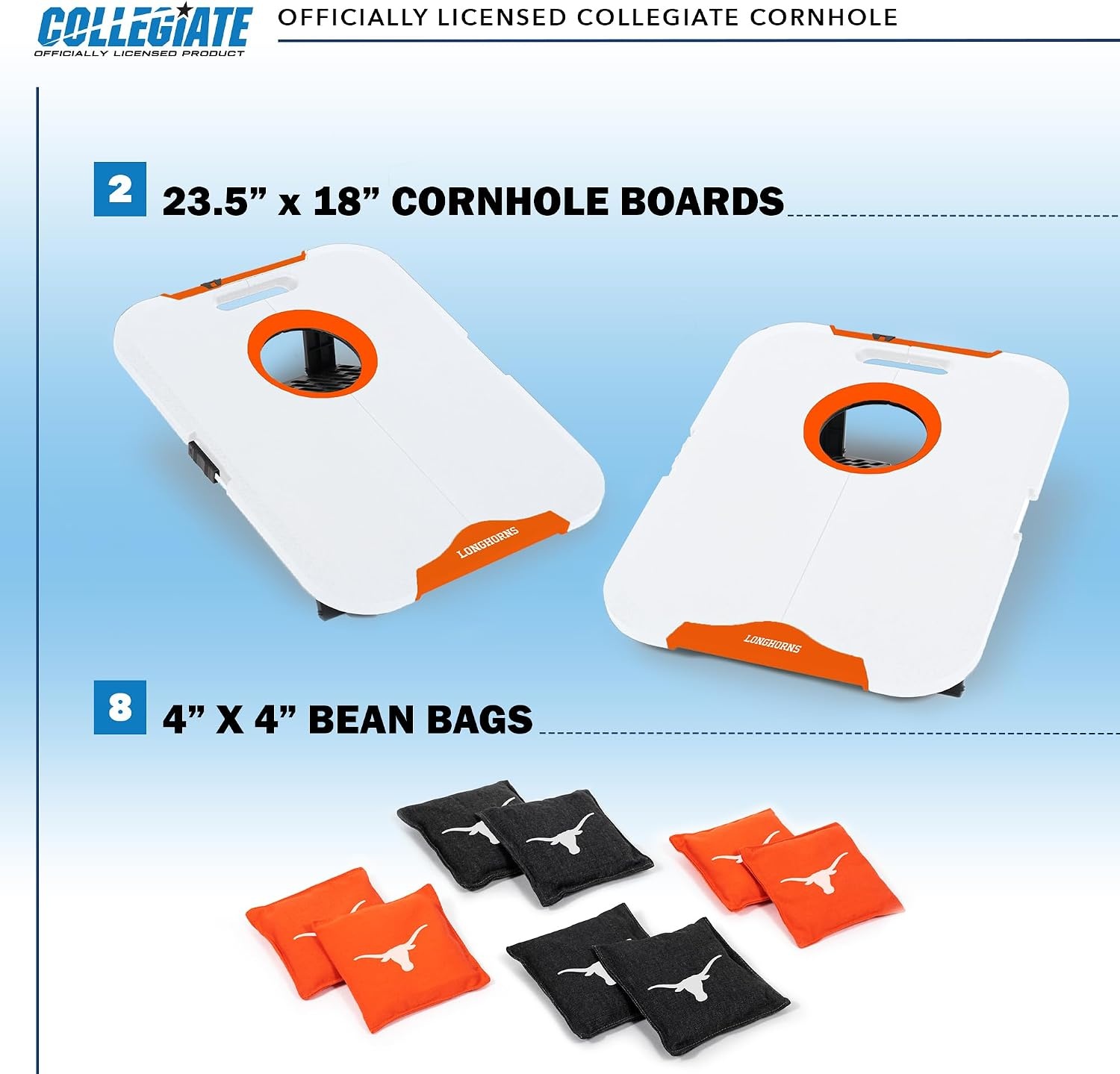 Wild Sports NCAA Pro Football All-Weather Cornhole Set – Travel Bean Bag Toss Set Includes 8 Bean Bags(Texas Longhorns)