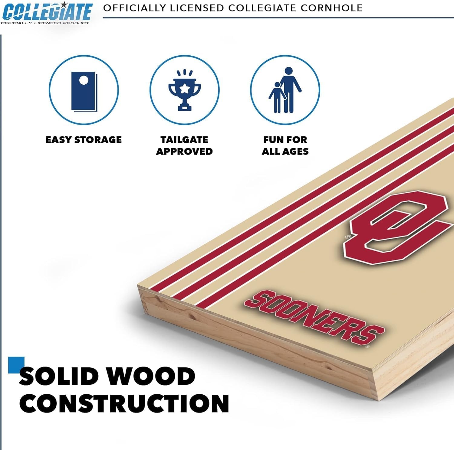 2′ x 3′ Solid Wood Cornhole Set with Direct Print HD Team Graphics – Great Gift for Any NCAA Fan  Bean Bag Toss Family Outdoor Games(Oklahoma Sooners)