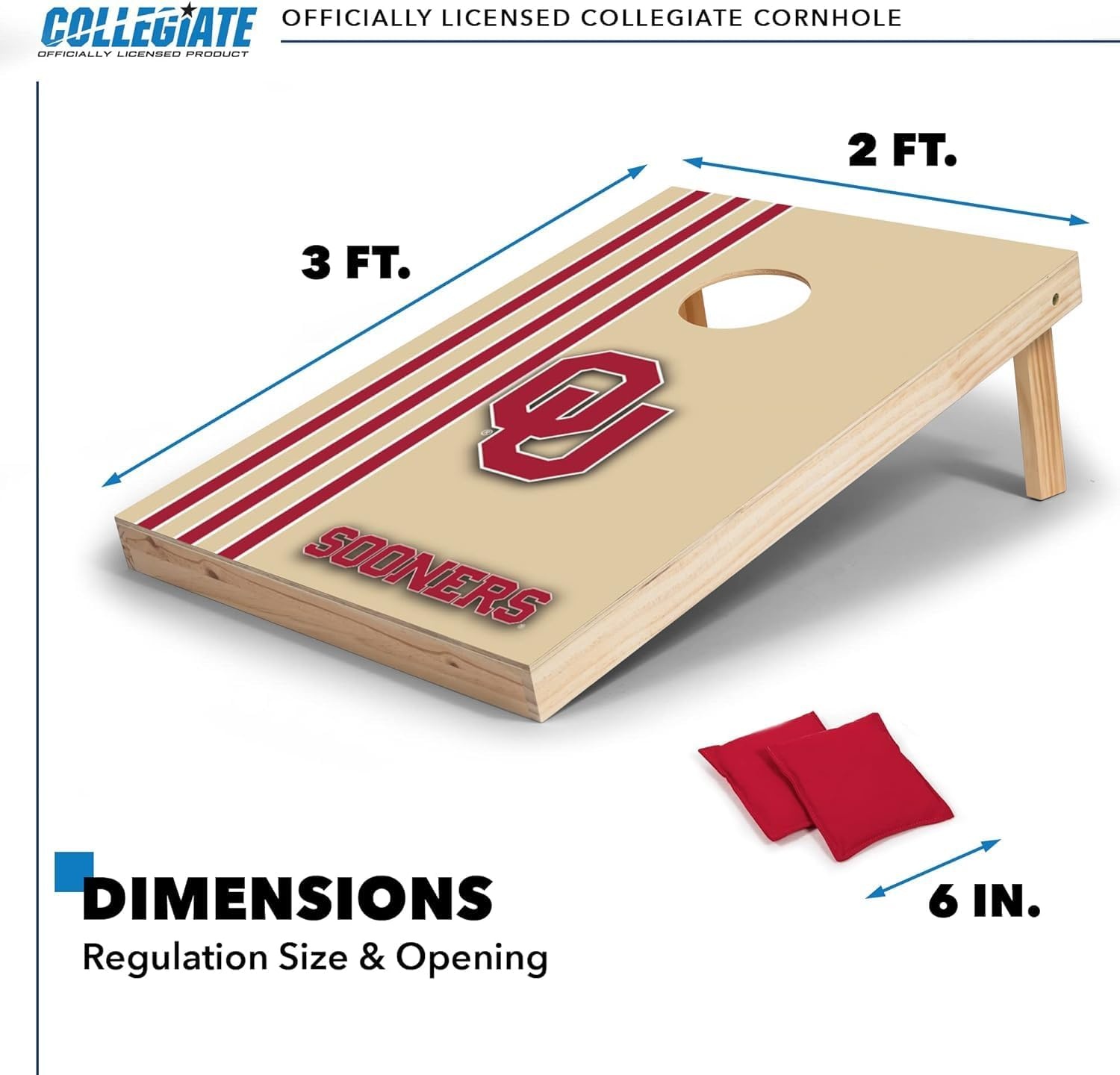2′ x 3′ Solid Wood Cornhole Set with Direct Print HD Team Graphics – Great Gift for Any NCAA Fan  Bean Bag Toss Family Outdoor Games(Oklahoma Sooners)