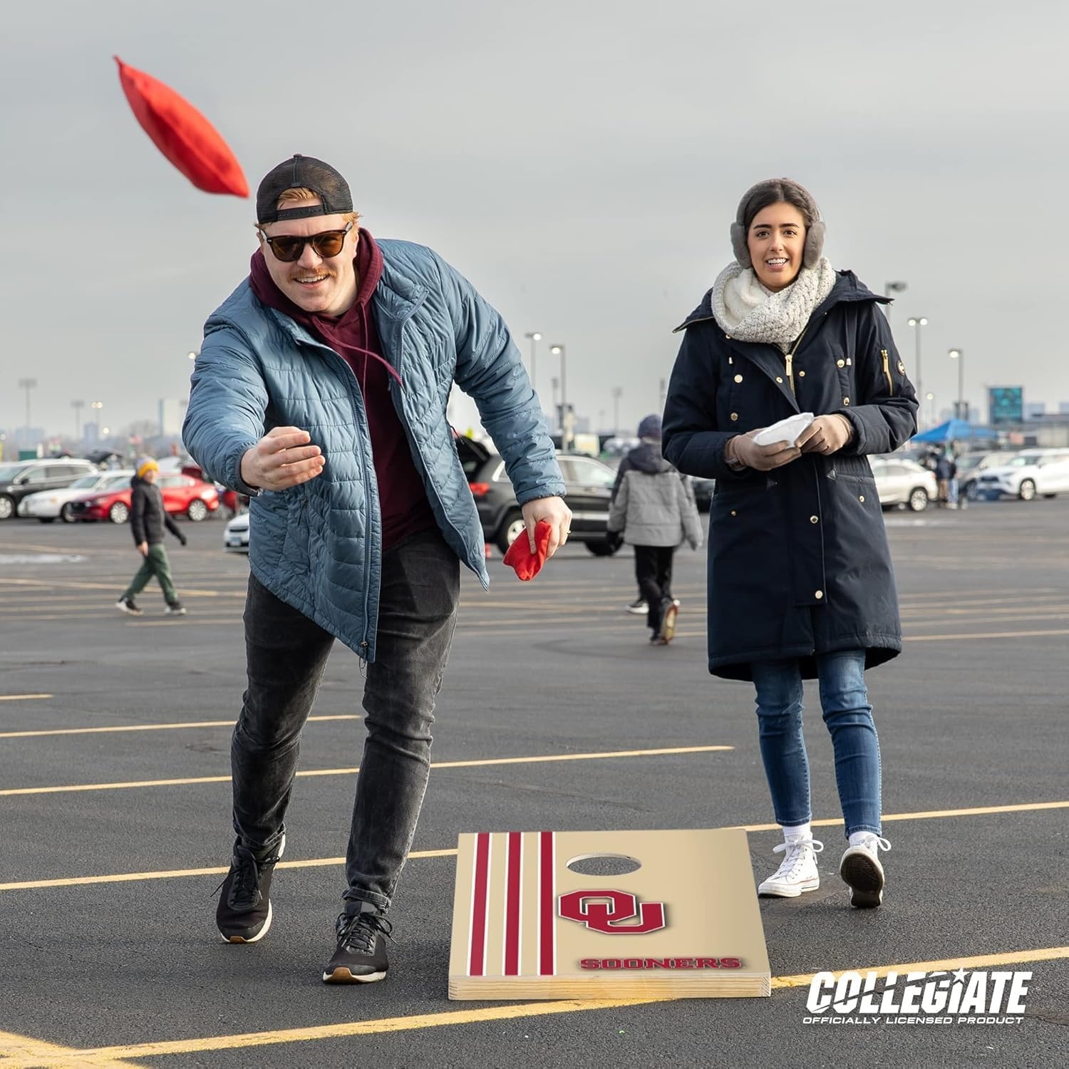 2′ x 3′ Solid Wood Cornhole Set with Direct Print HD Team Graphics – Great Gift for Any NCAA Fan  Bean Bag Toss Family Outdoor Games(Oklahoma Sooners)