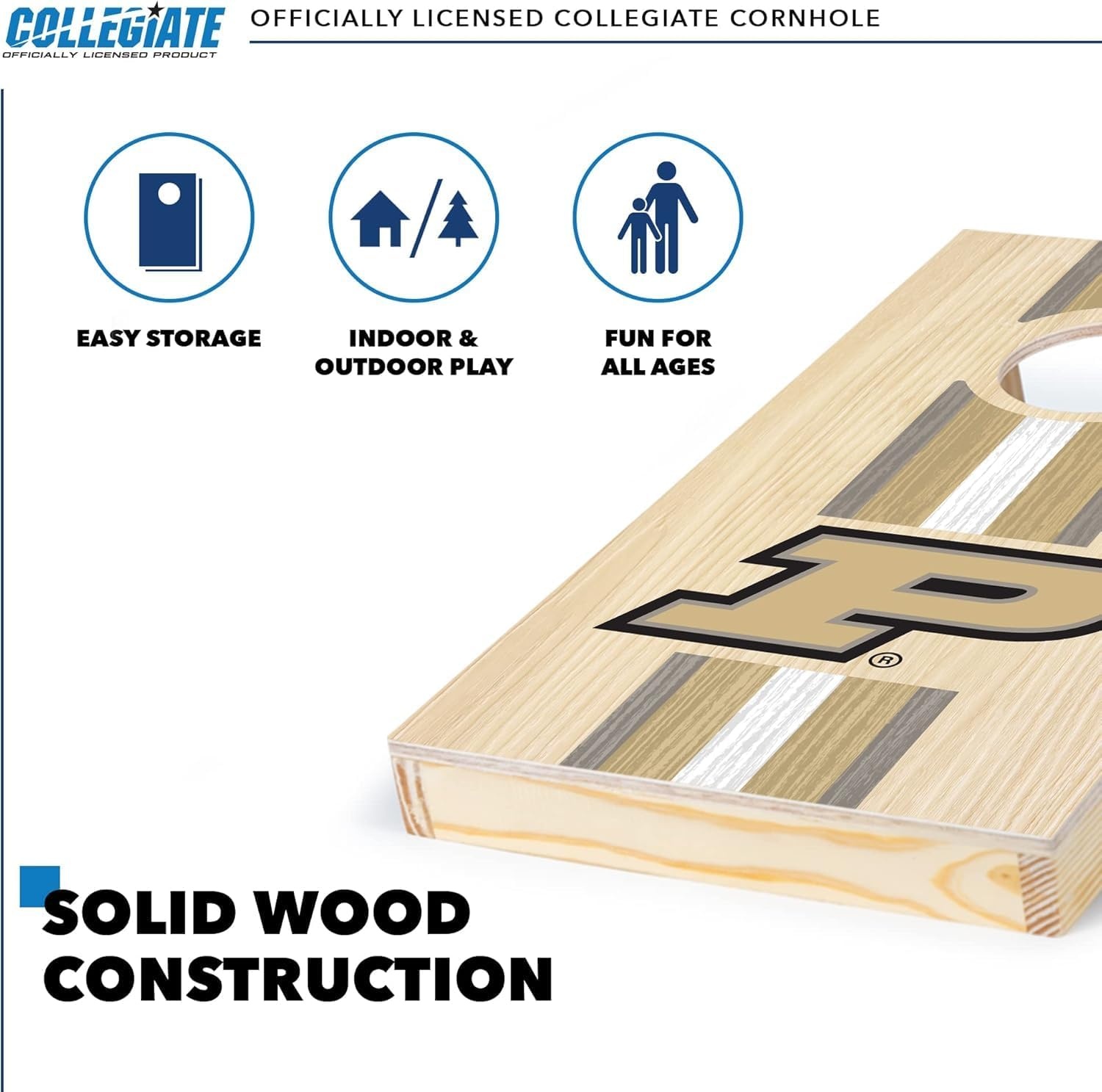 Wild Sports College Portable Size 1′ x 2′ Solid Wood Cornhole Set with Direct Print HD Team Graphics – Travel Size(Purdue Boilermakers)