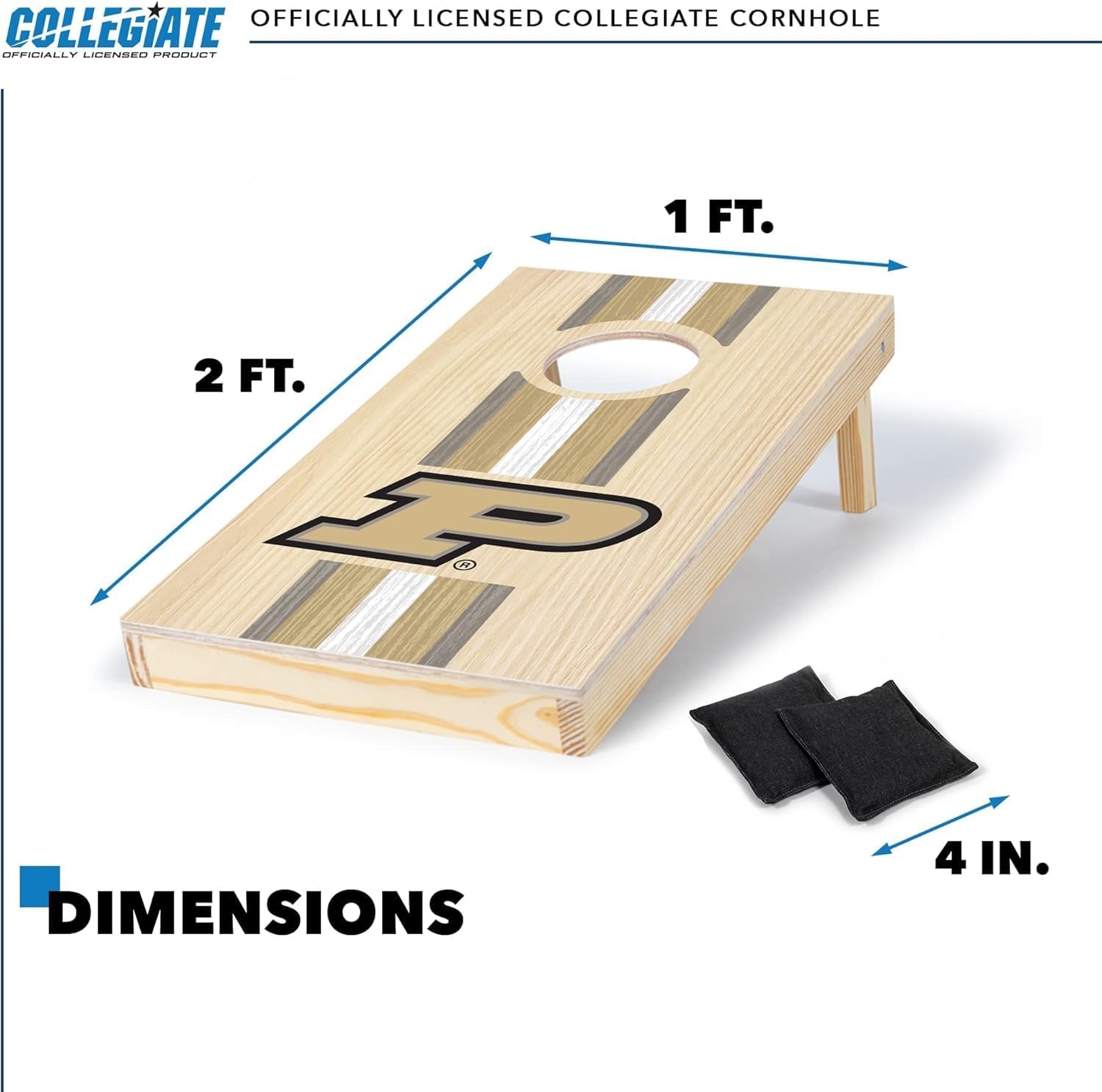 Wild Sports College Portable Size 1′ x 2′ Solid Wood Cornhole Set with Direct Print HD Team Graphics – Travel Size(Purdue Boilermakers)
