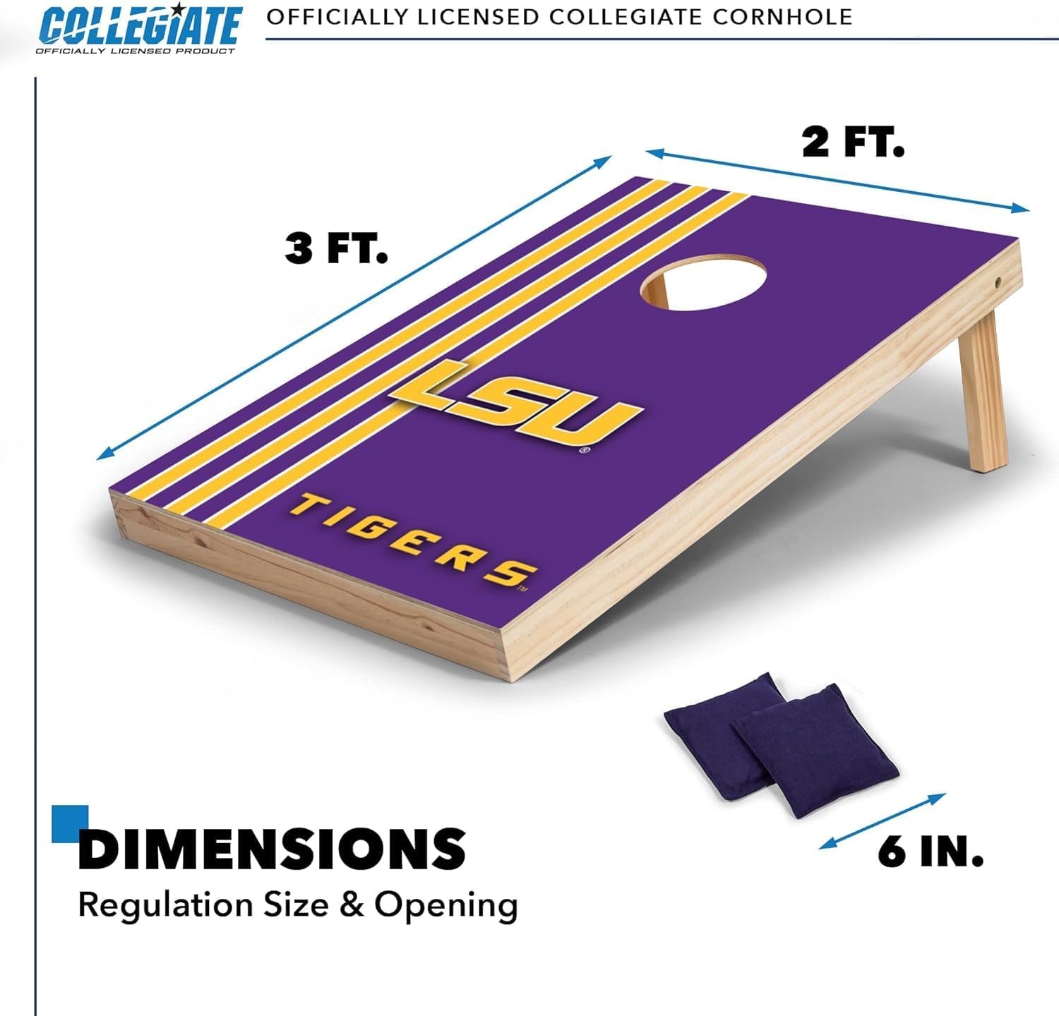 2′ x 3′ Solid Wood Cornhole Set with Direct Print HD Team Graphics – Great Gift for Any NCAA Fan  Bean Bag Toss Family Outdoor Games(LSU Tigers)