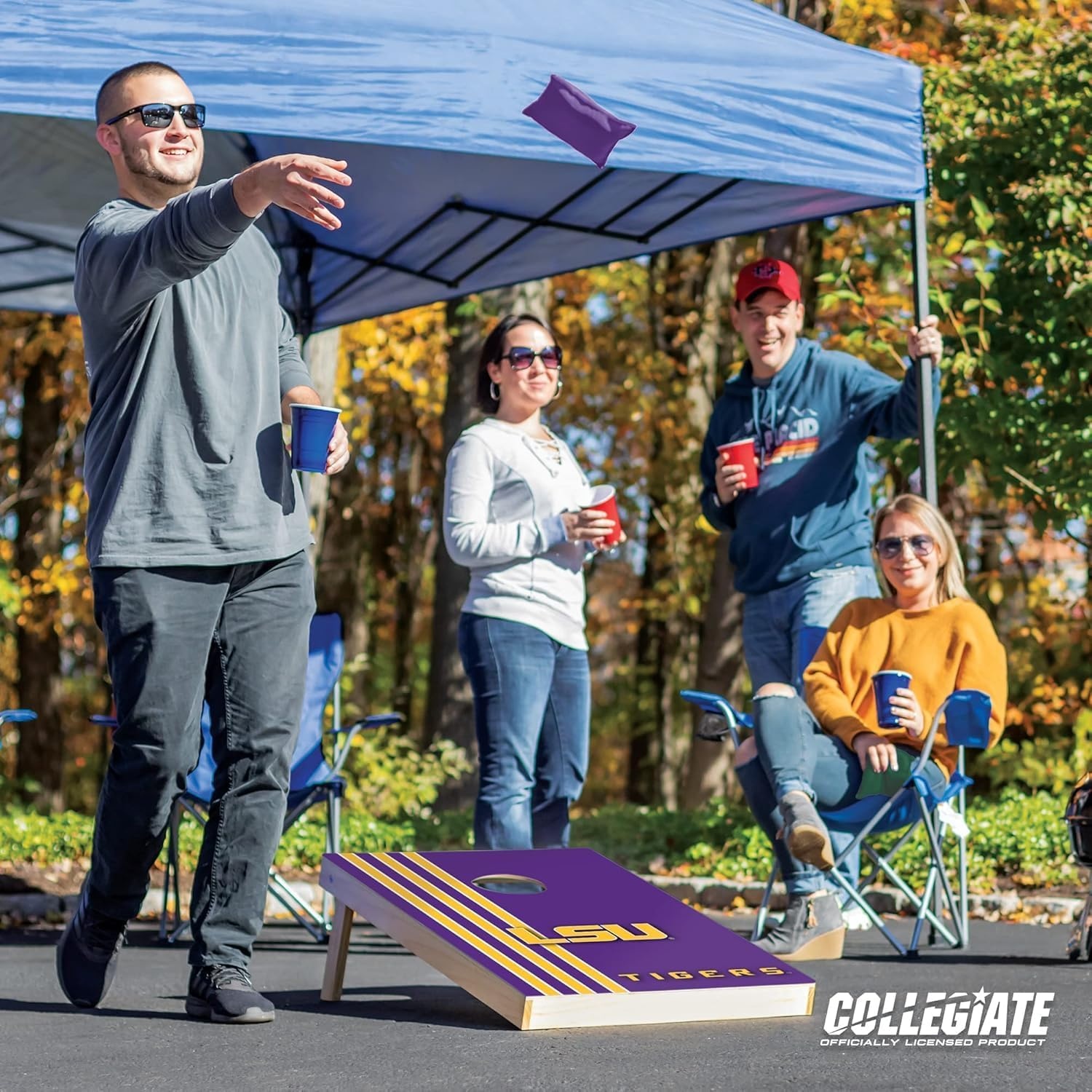 2′ x 3′ Solid Wood Cornhole Set with Direct Print HD Team Graphics – Great Gift for Any NCAA Fan  Bean Bag Toss Family Outdoor Games(LSU Tigers)