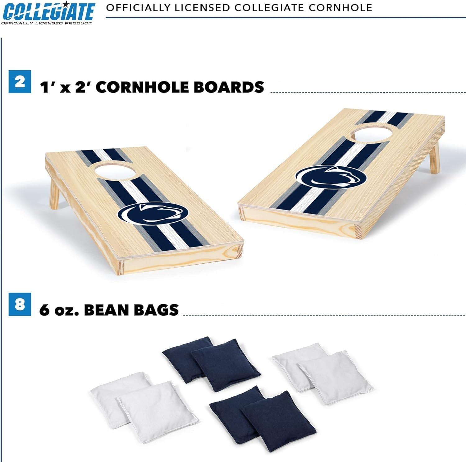 Wild Sports College Portable Size 1′ x 2′ Solid Wood Cornhole Set with Direct Print HD Team Graphics – Travel Size(Penn State Nittany Lions)