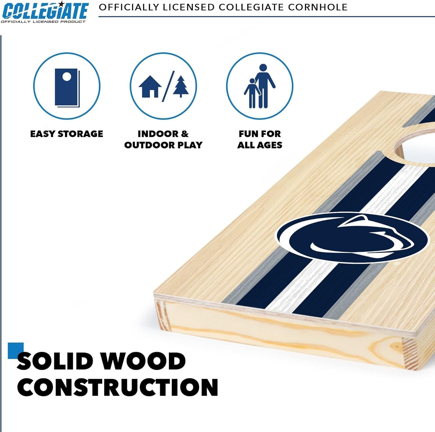 Wild Sports College Portable Size 1′ x 2′ Solid Wood Cornhole Set with Direct Print HD Team Graphics – Travel Size(Penn State Nittany Lions)