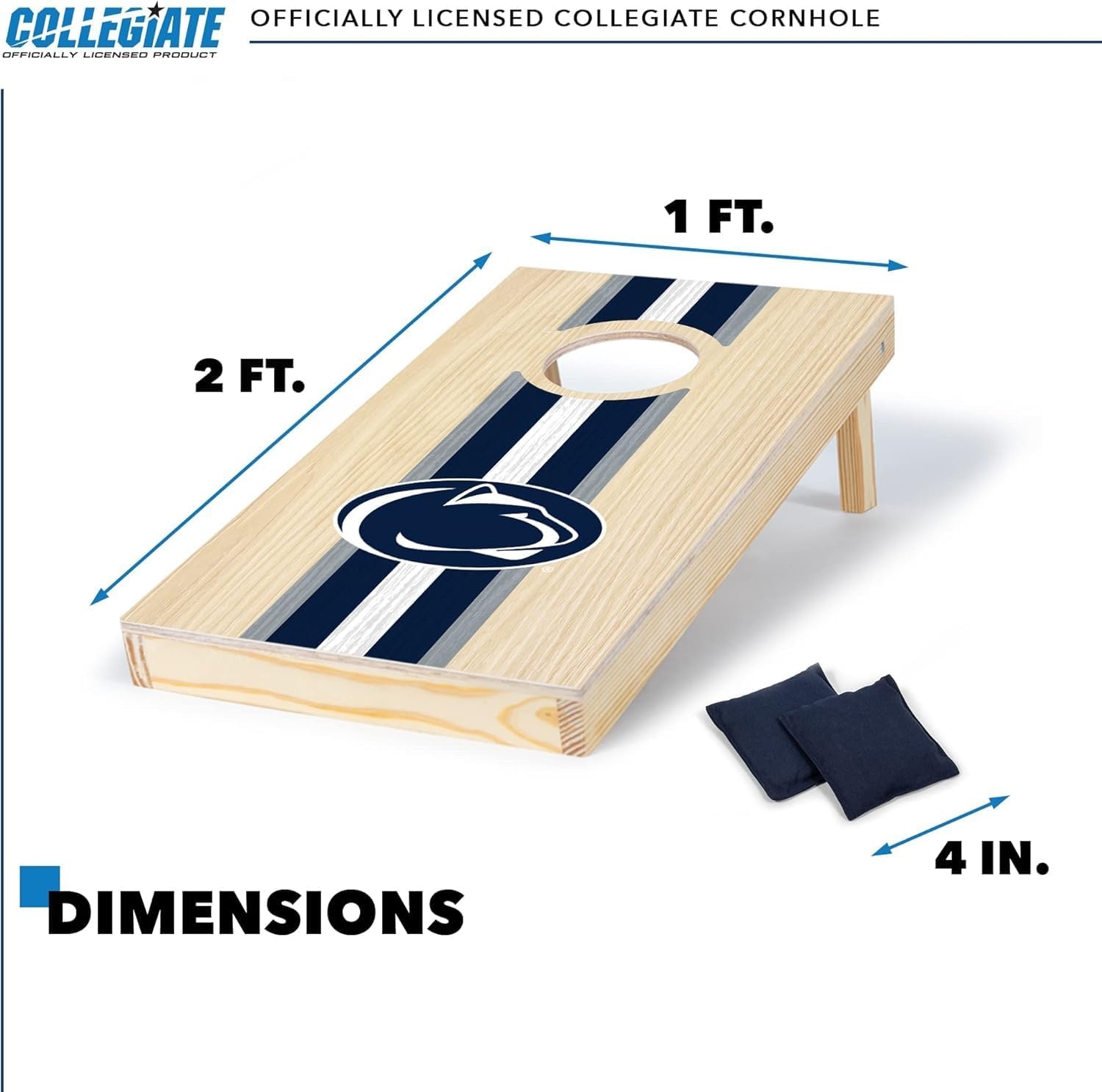 Wild Sports College Portable Size 1′ x 2′ Solid Wood Cornhole Set with Direct Print HD Team Graphics – Travel Size(Penn State Nittany Lions)